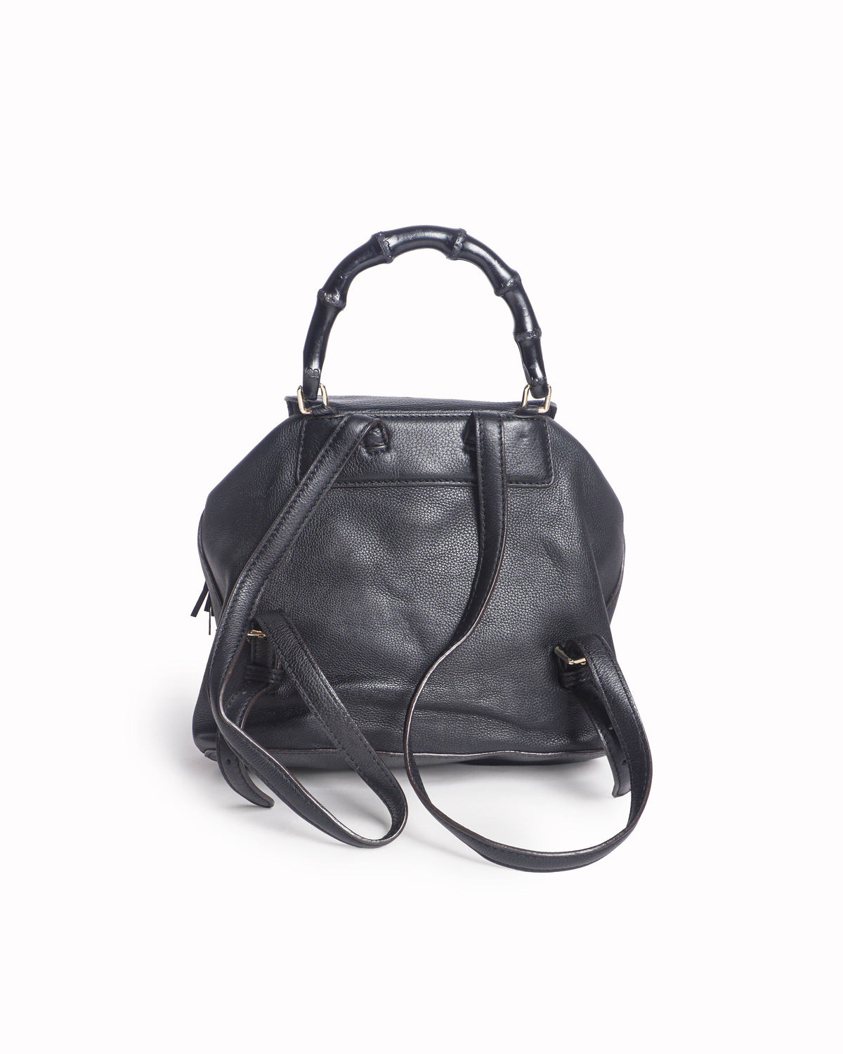 Gucci Black Pebbled Leather Bamboo Tassel Backpack