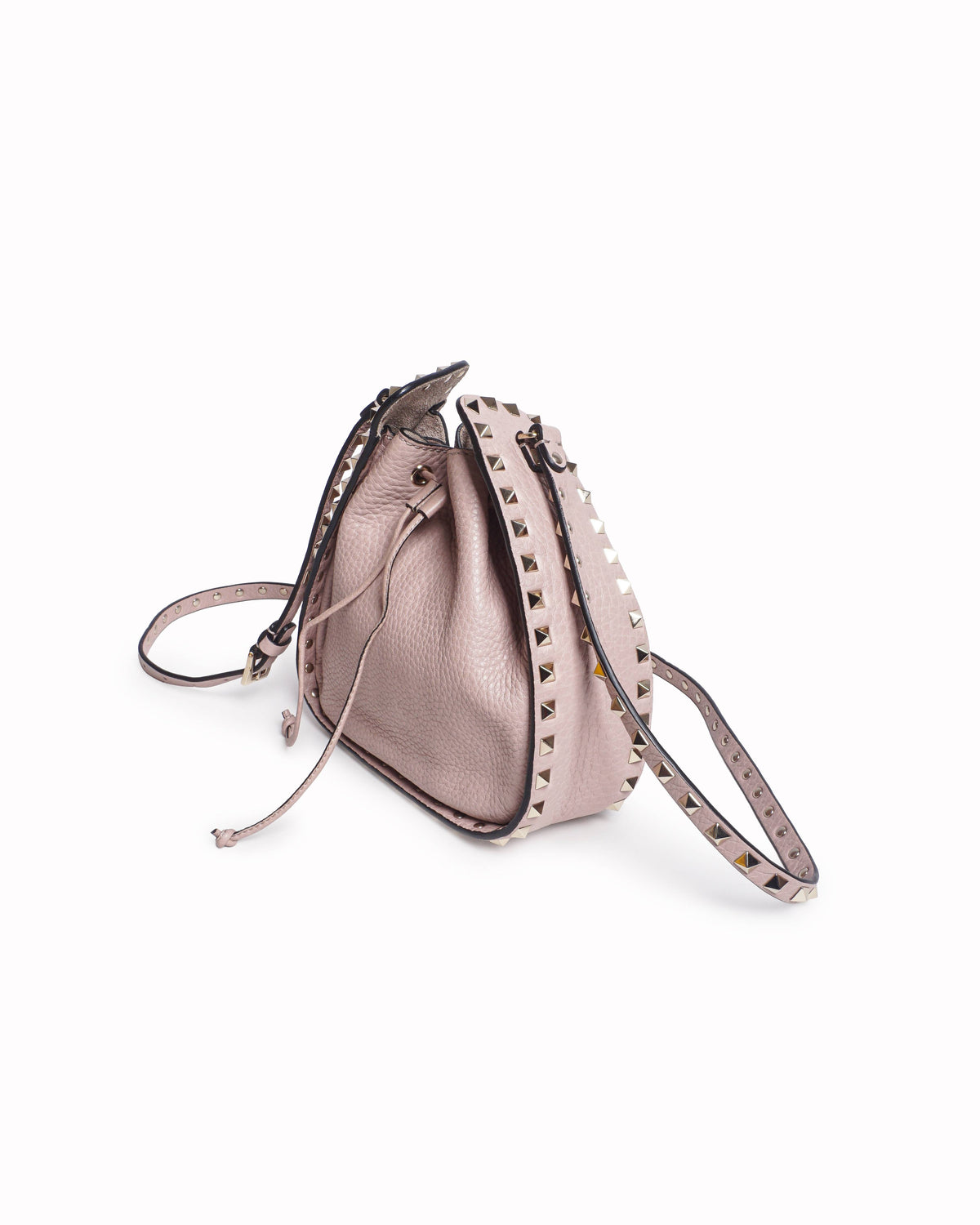 Valentino Garavani Rockstud Small Powder Pink Leather Bucket Bag