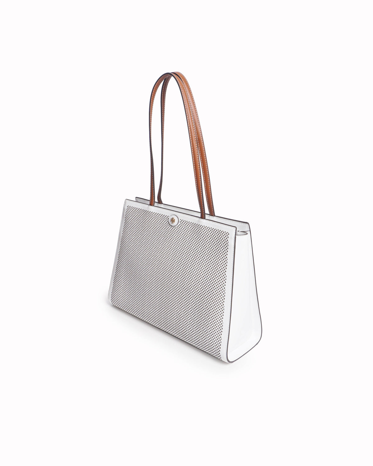 Tory Burch White Perforated Leather Structured Tote Bag