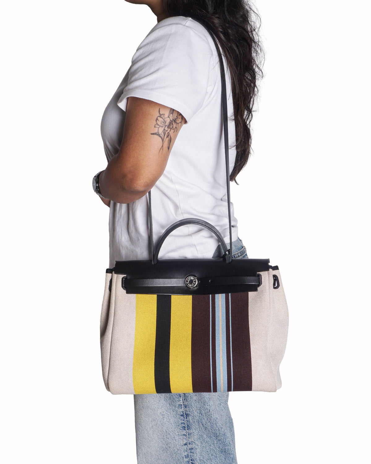 Hermès Herbag Zip 31 Rayures d'Équipage Striped Canvas Bag