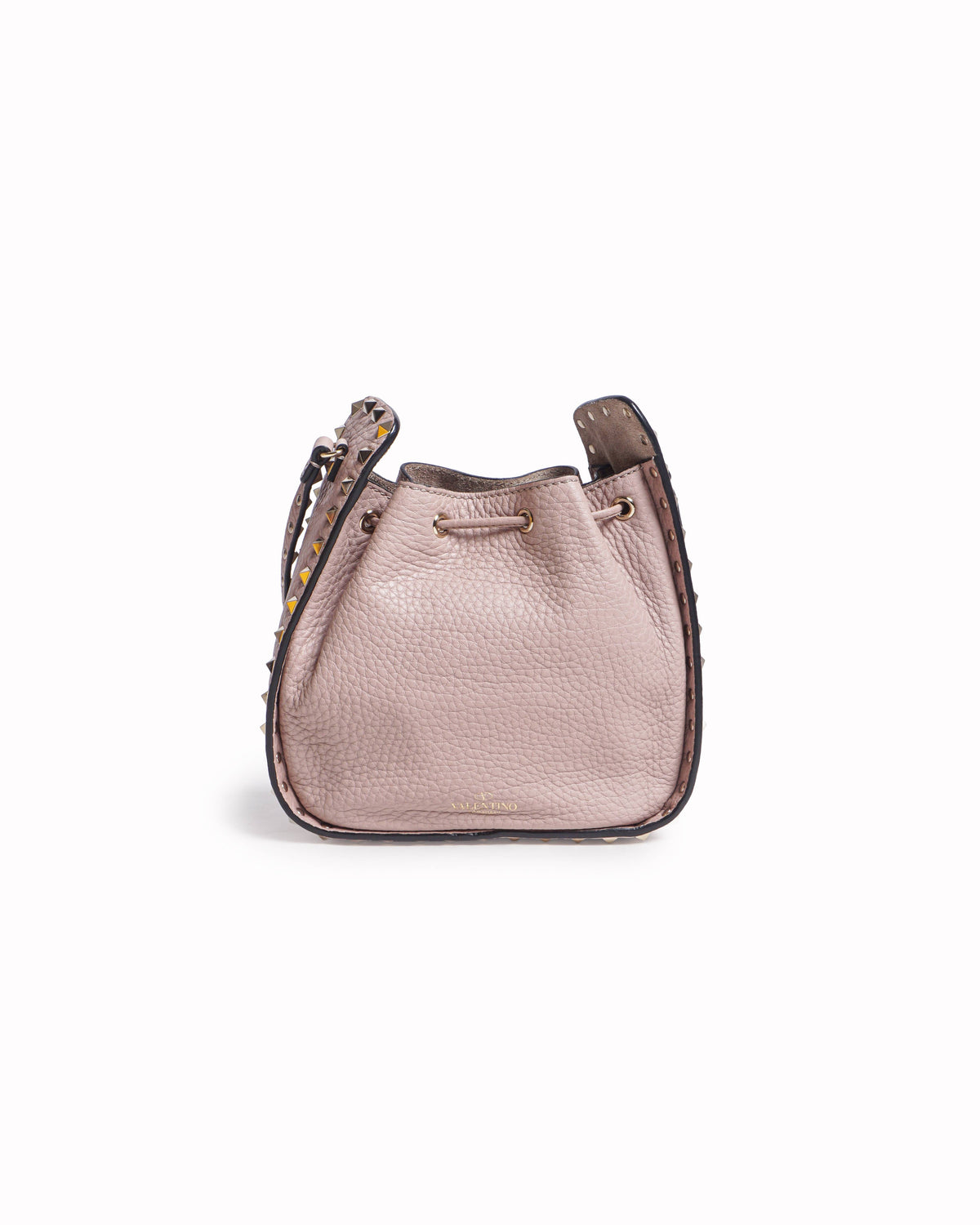 Valentino Garavani Rockstud Small Powder Pink Leather Bucket Bag