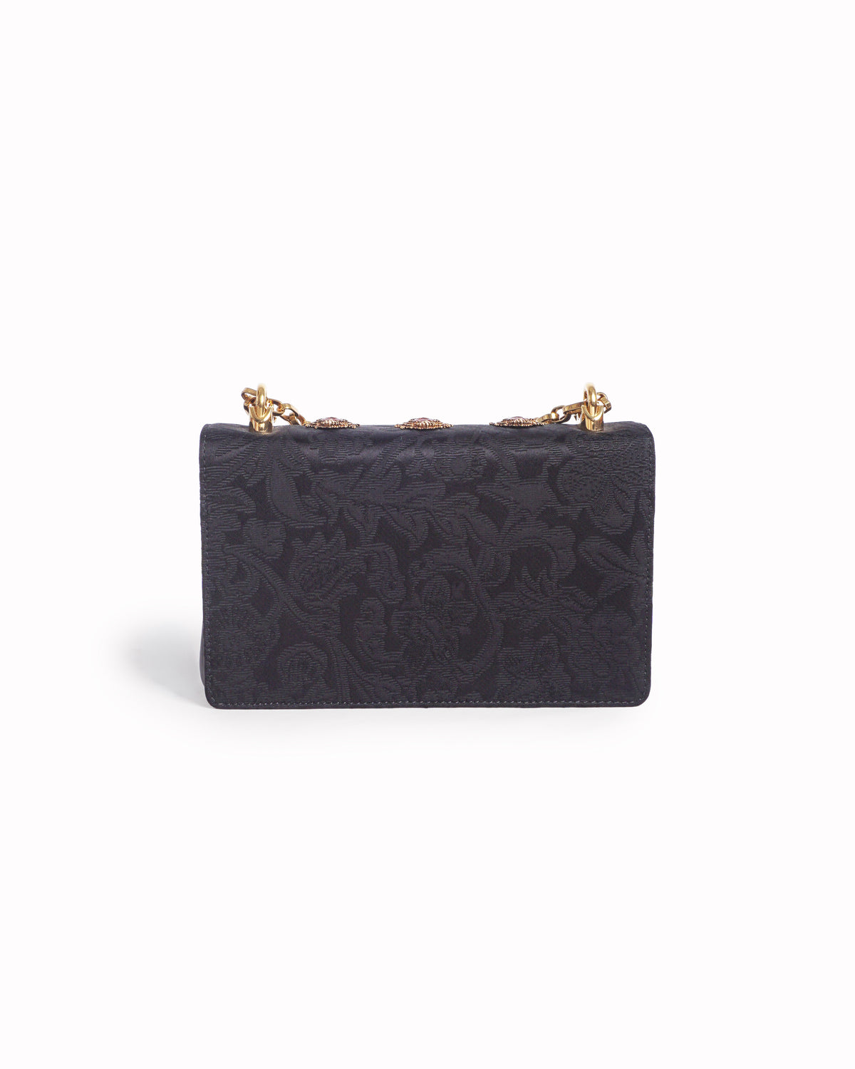 Dolce & Gabbana Black Rose Embellished Brocade Shoulder Bag