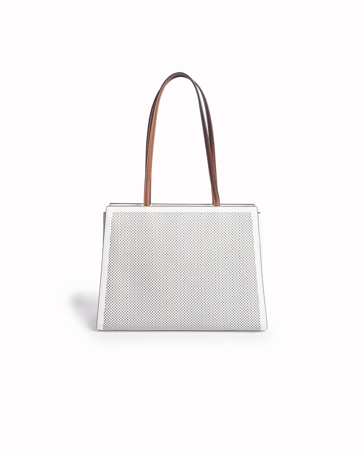 Tory Burch White Perforated Leather Structured Tote Bag