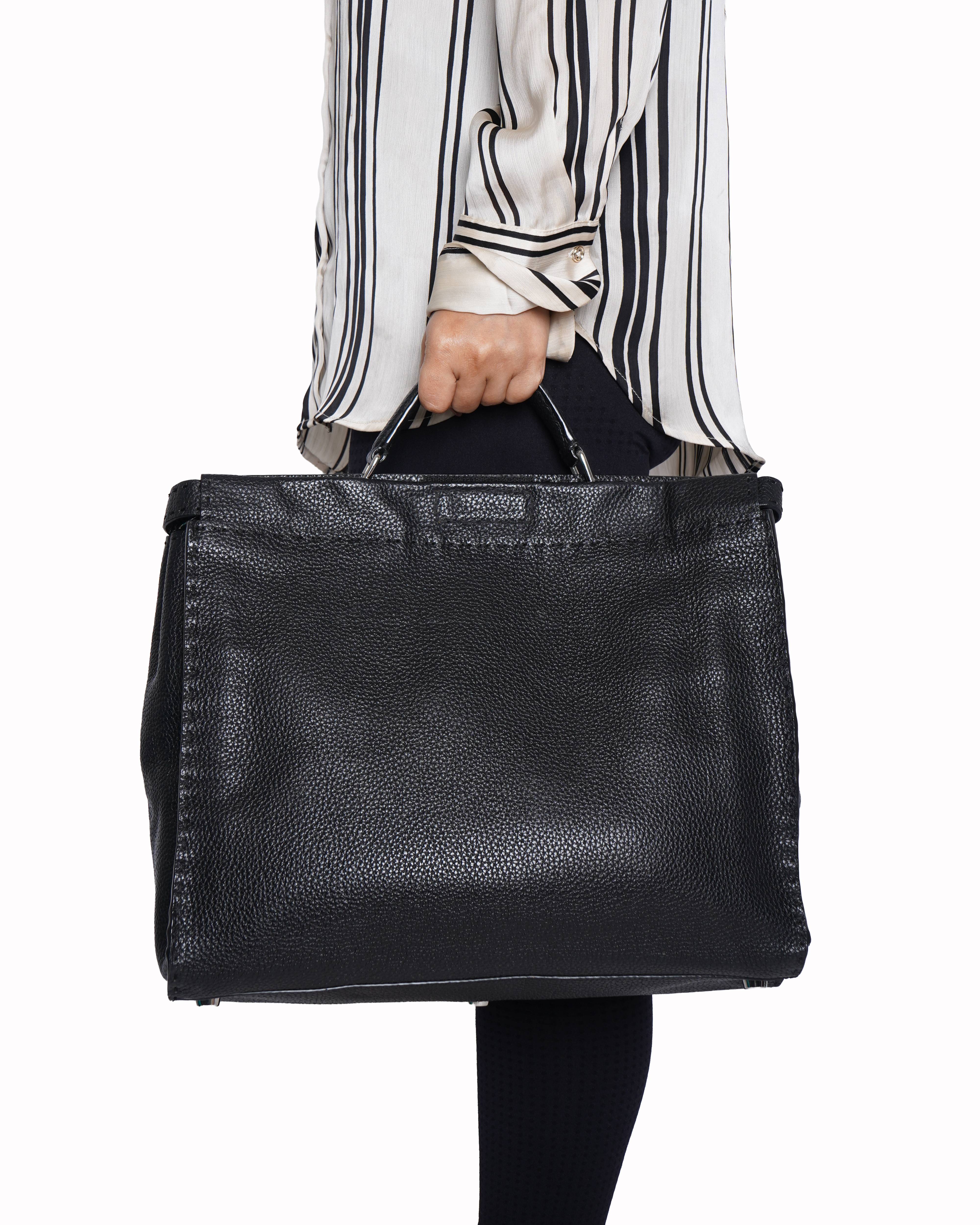 Fendi peekaboo black leather handbag