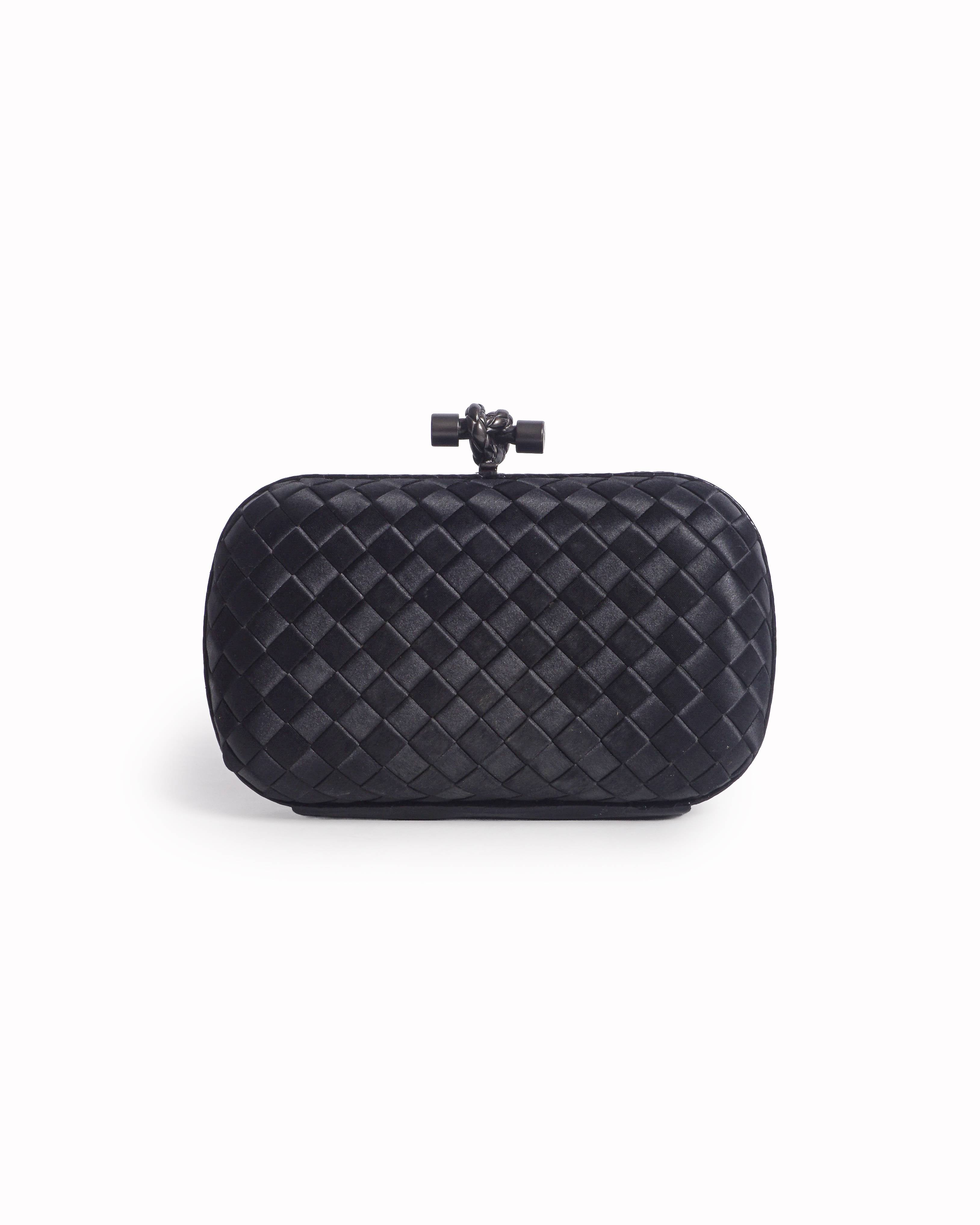 Bottega Veneta Black Intrecciato Knot Clutch