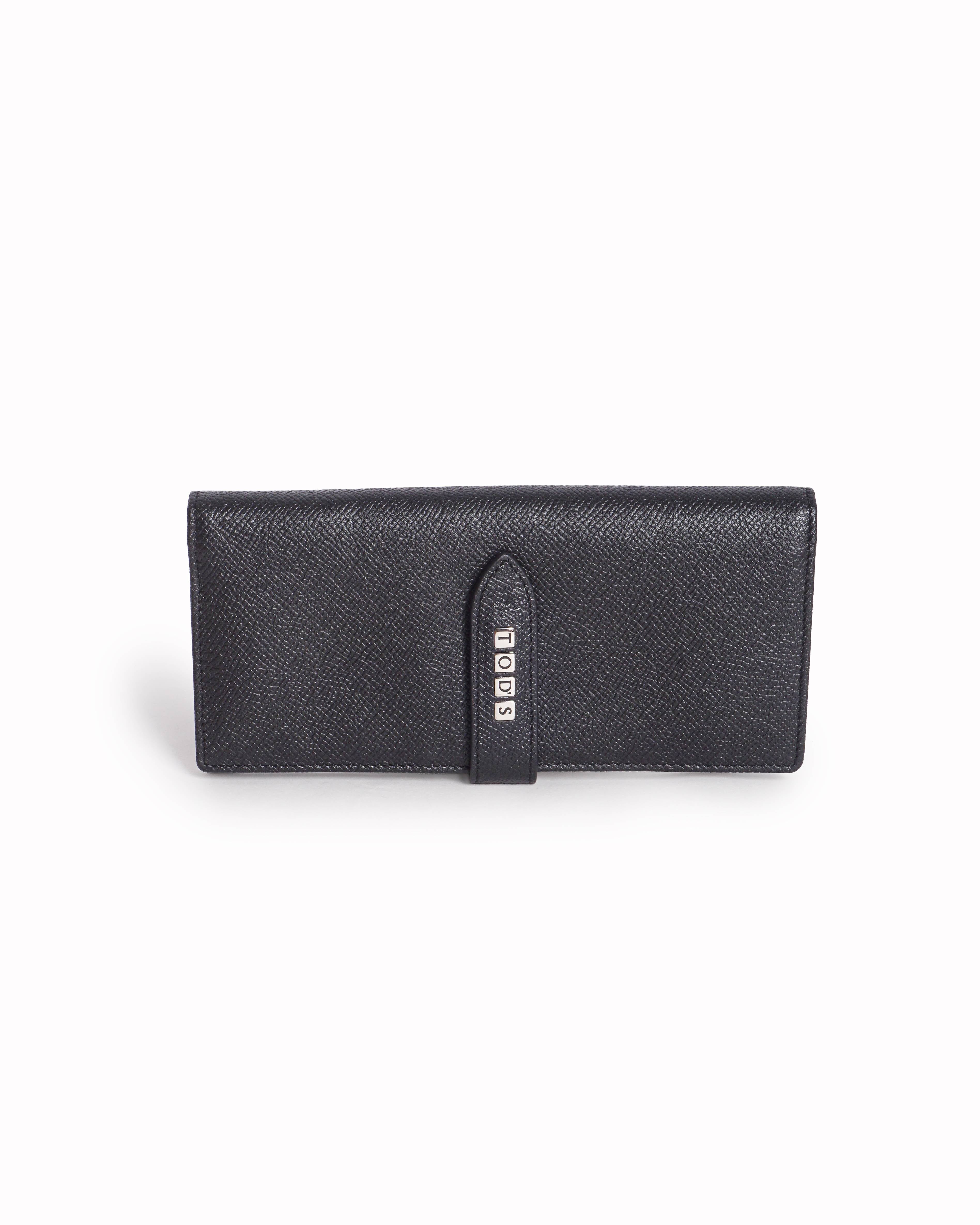 Tod's Black Textured Leather Continental Flap Wallet