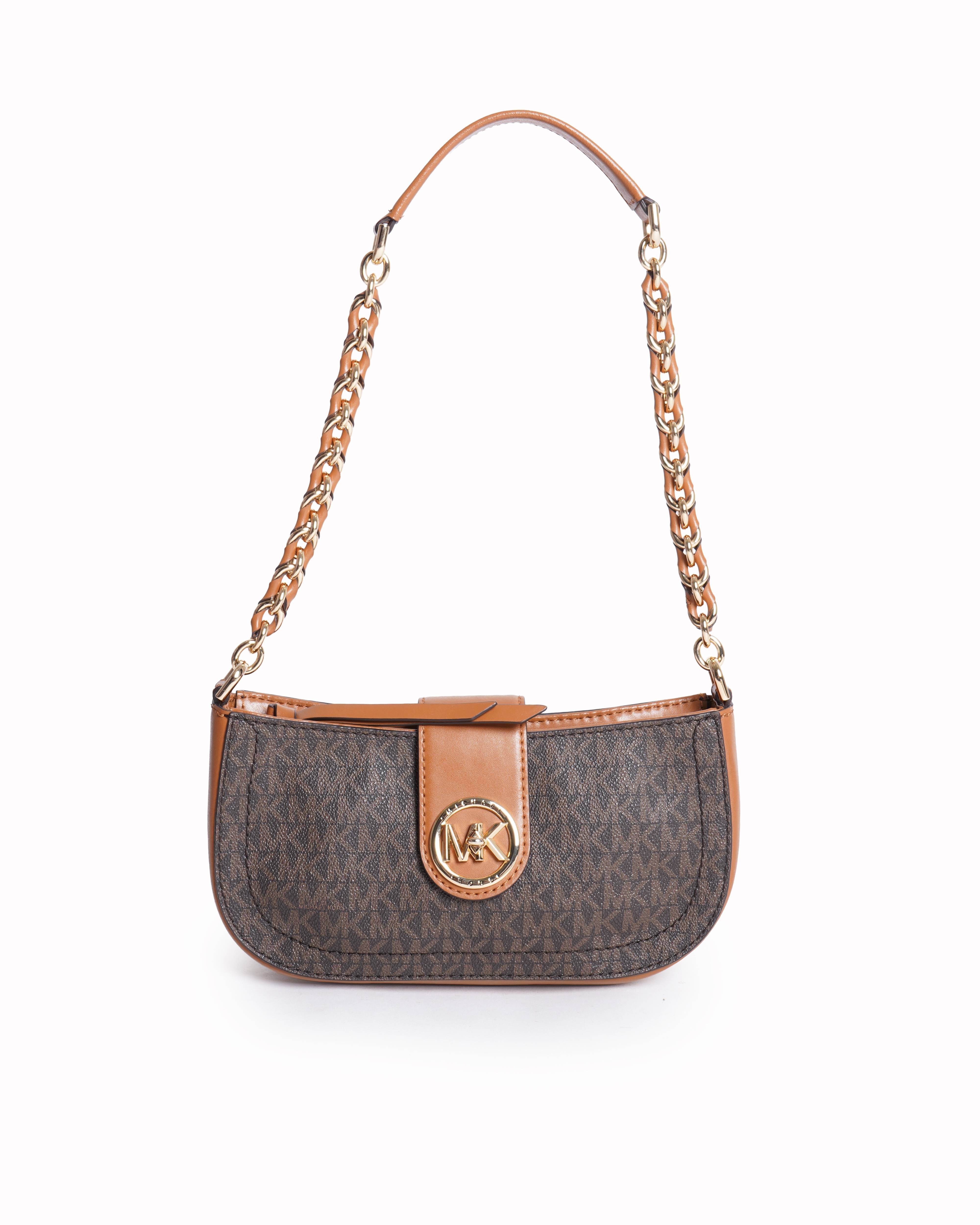 MICHAEL KORS CARMEN SMALL SHOULDER CHAIN BAG IN BROWN