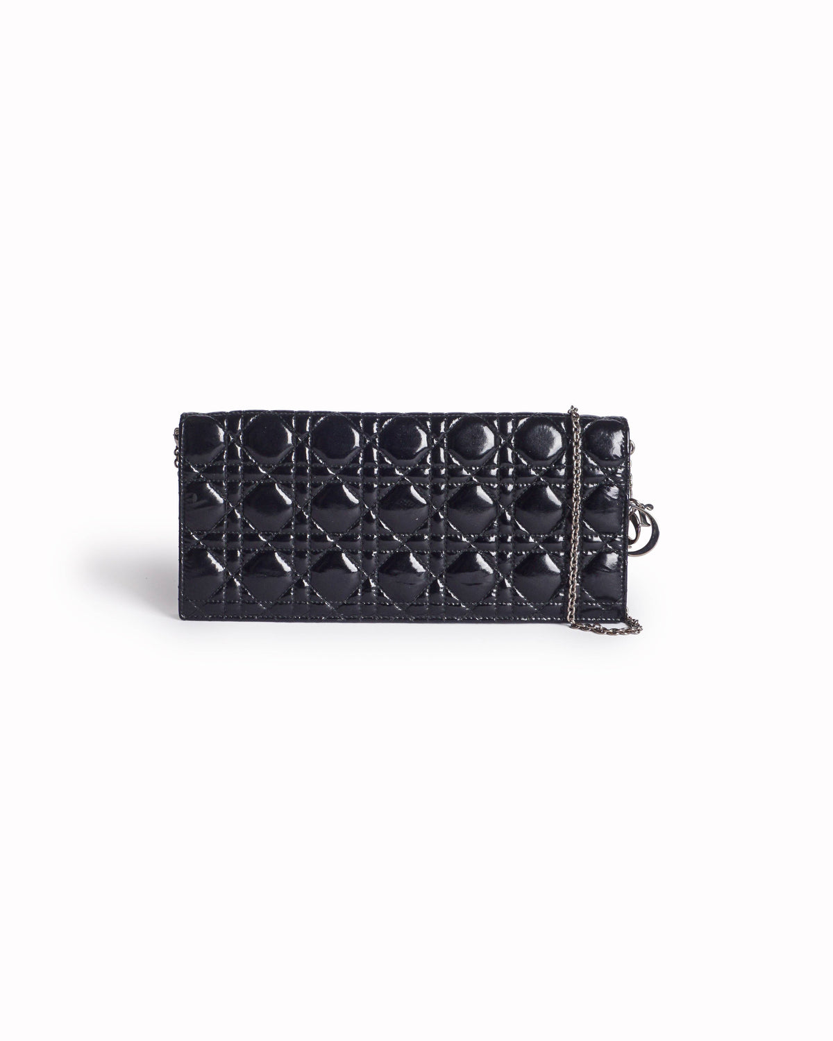 Dior Lady Cannage Black Patent Leather Long Wallet