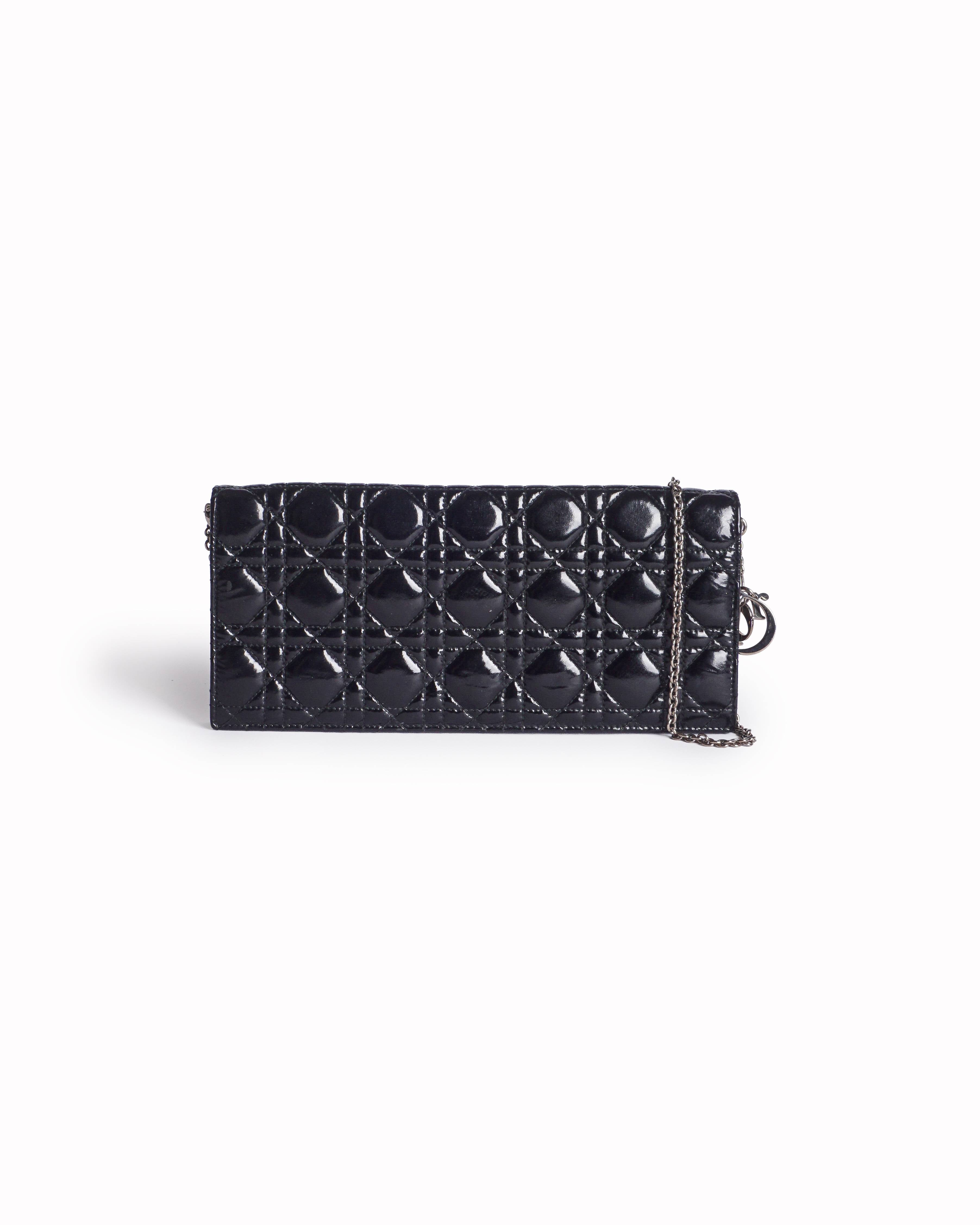 Dior Lady Cannage Black Patent Leather Long Wallet
