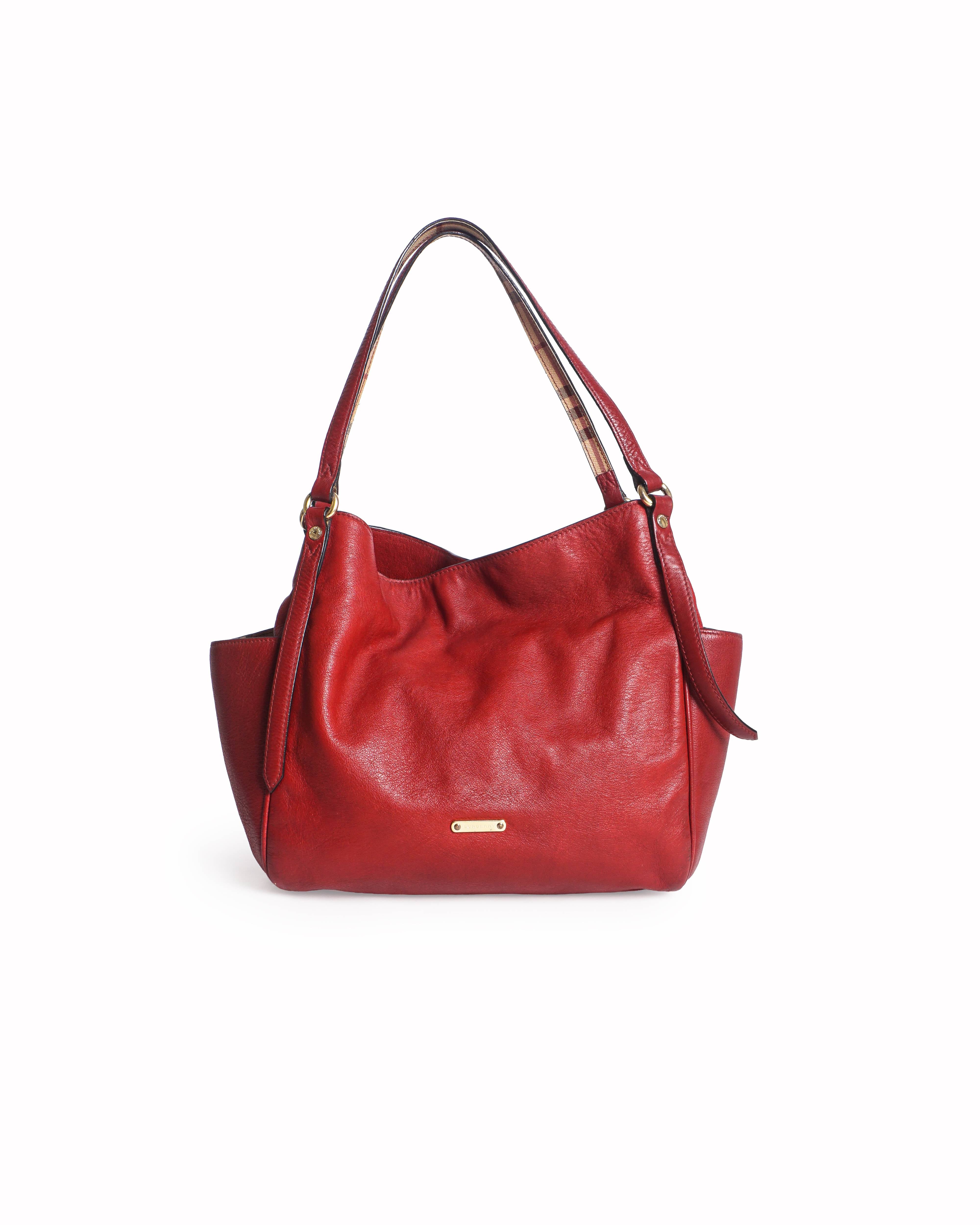 Burberry Red Leather Canterbury Tote Bag