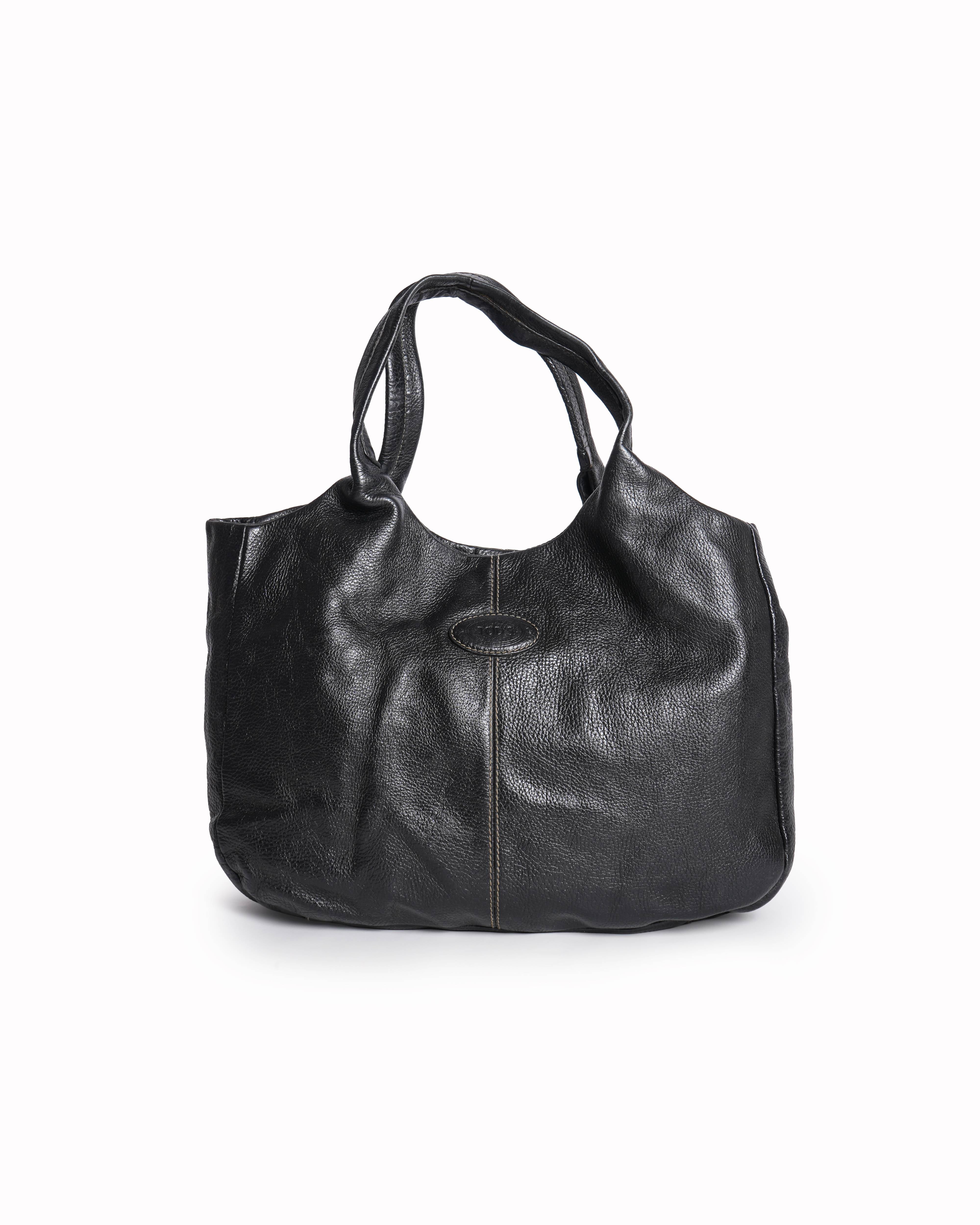 Tod's black leather shoulder tote bag