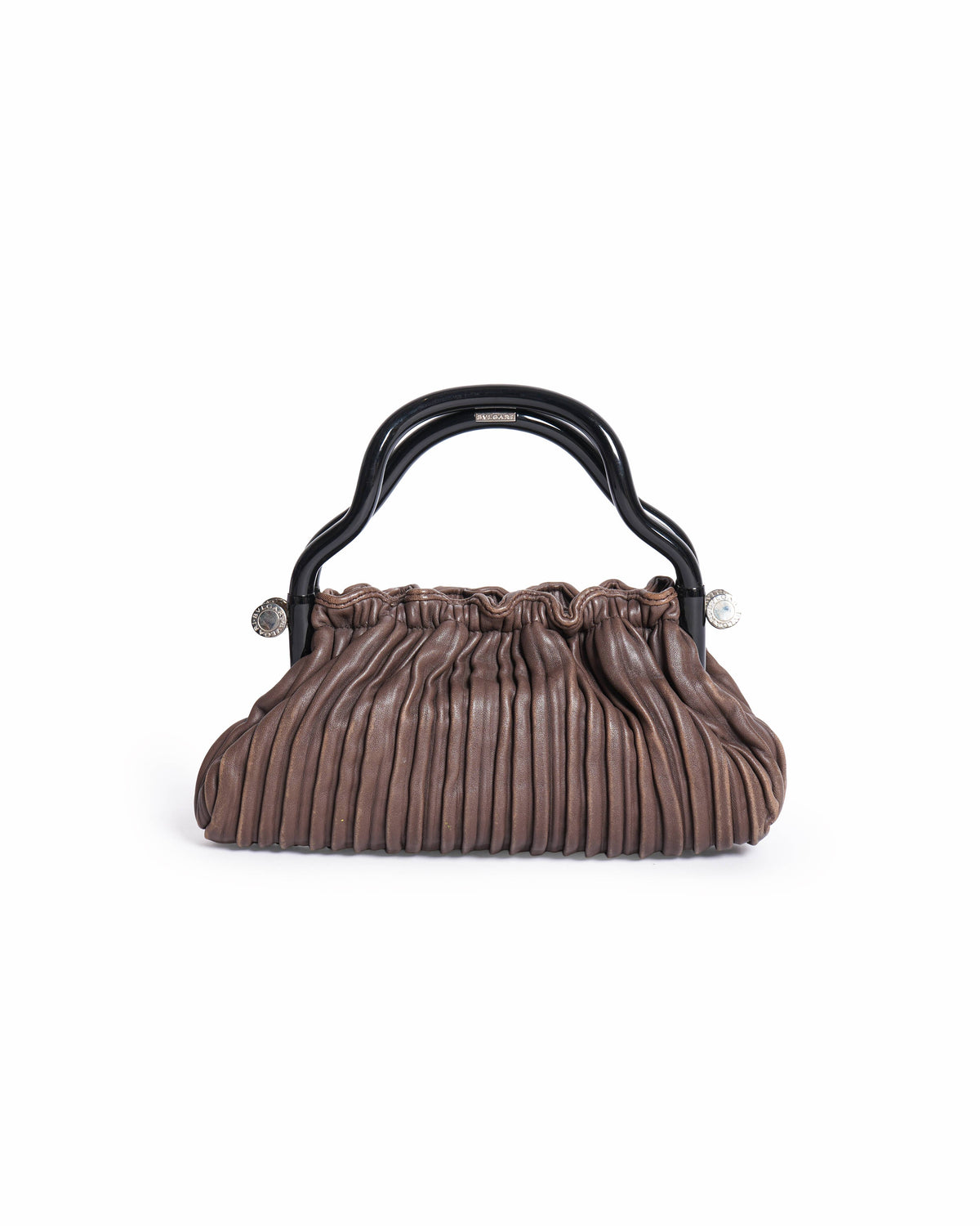 Bvlgari brown leather pleated handle bag