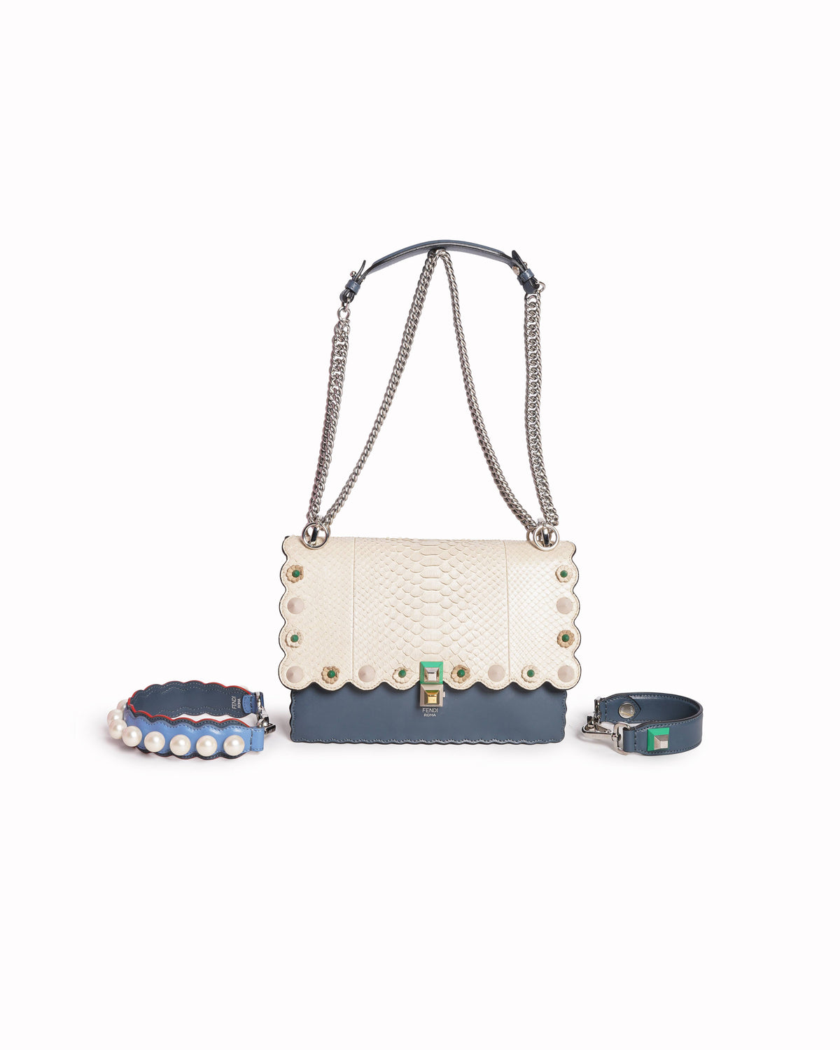 Fendi Kan I blue and beige snakeskin shoulder bag