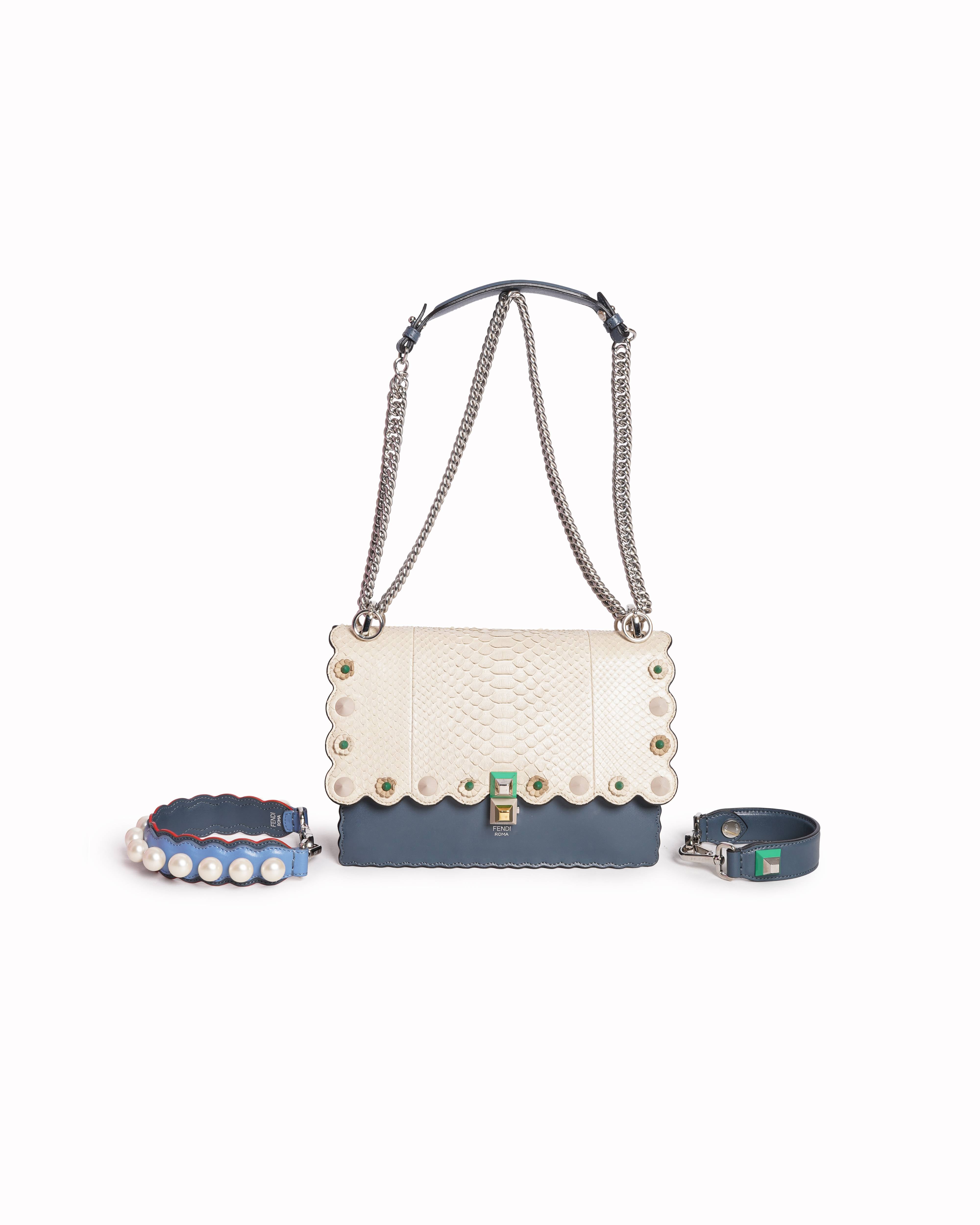 Fendi Kan I blue and beige snakeskin shoulder bag