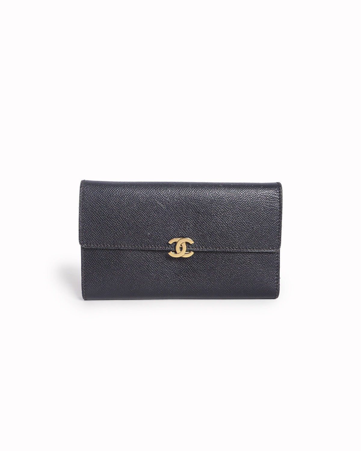 Chanel Classic Flap Long Wallet Black Caviar Leather Gold CC
