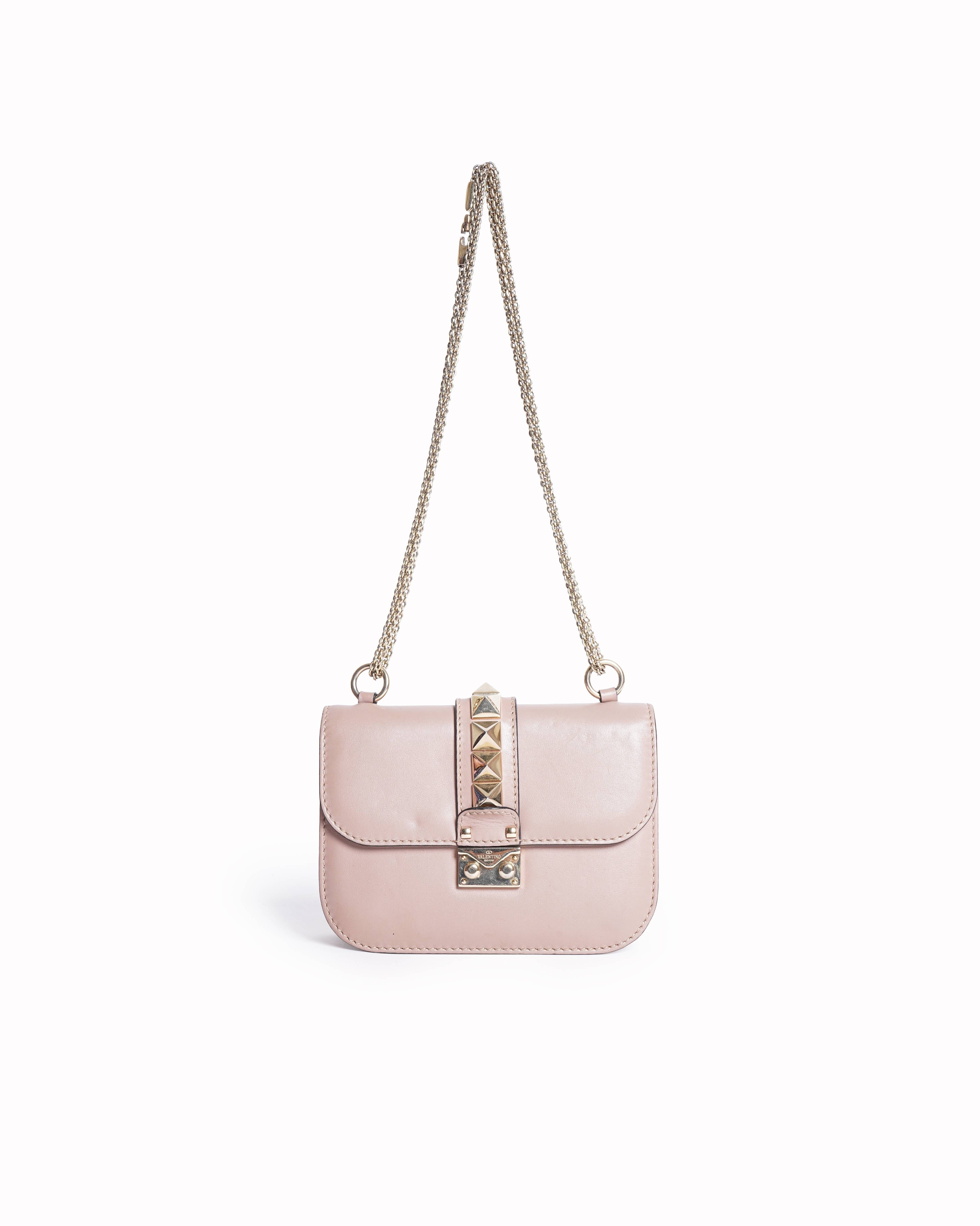 Valentino Small Rockstud Giam Lock Flap shoulder Bag In Pink