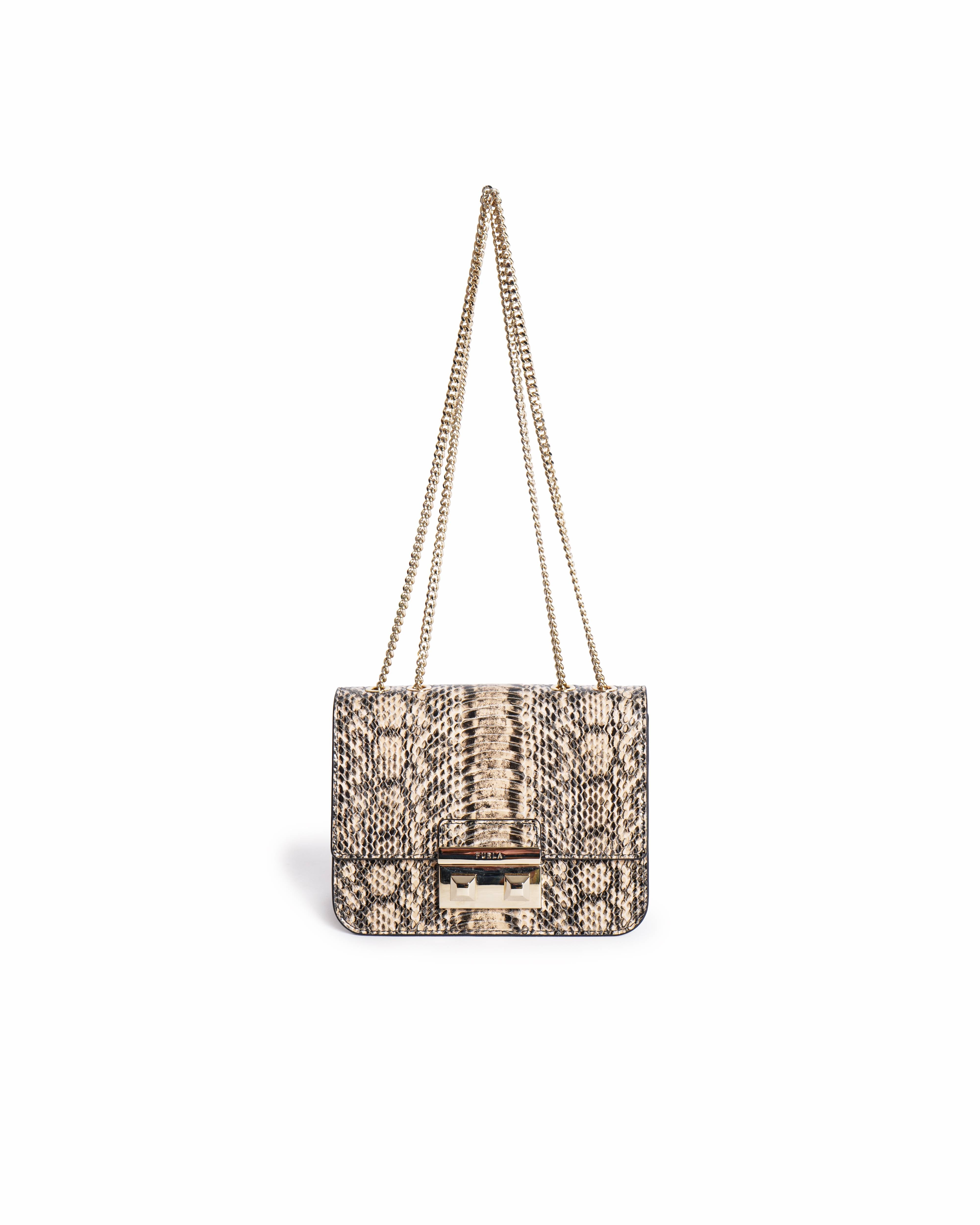 Furla Metropolis Snakeskin Embossed Leather Shoulder Bag