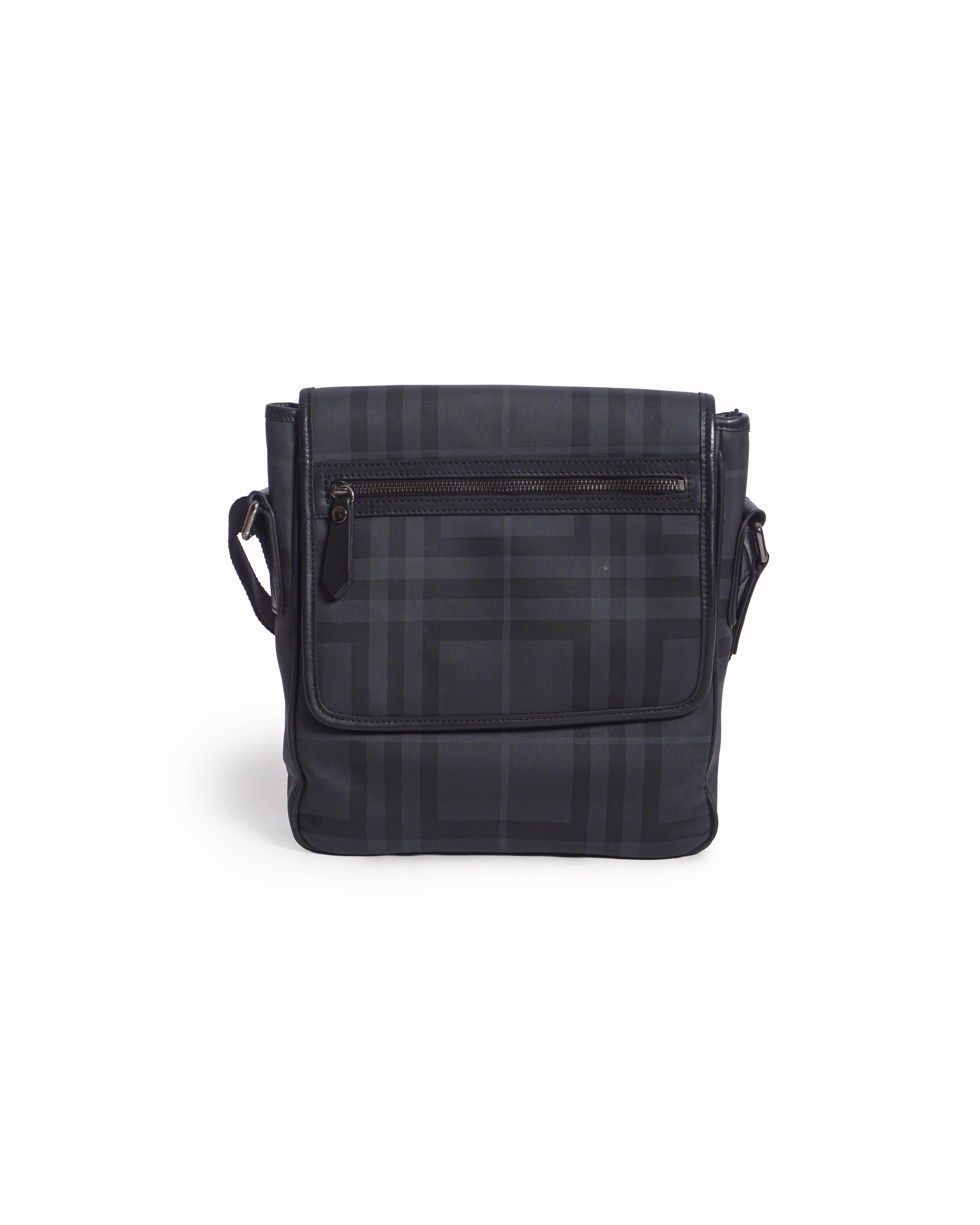 Burberry Charcoal Nova Check Nylon Messenger Bag
