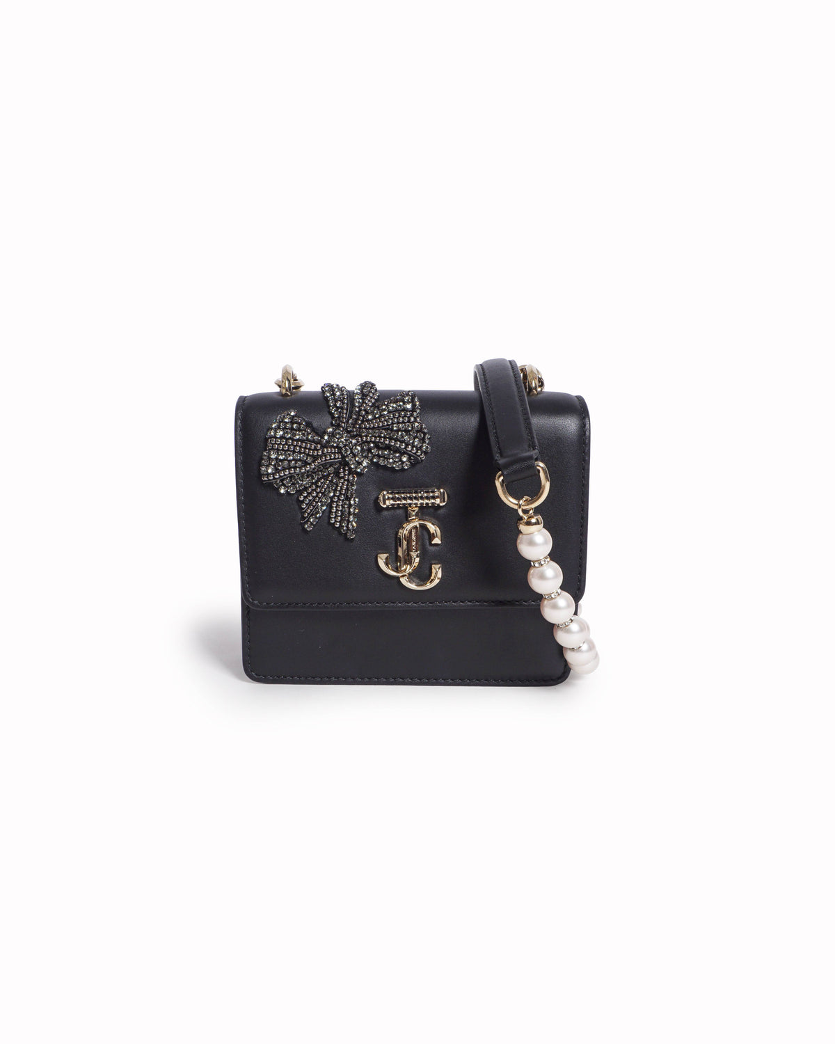 Jimmy Choo Varenne Black Leather Crystal Bow Shoulder Bag