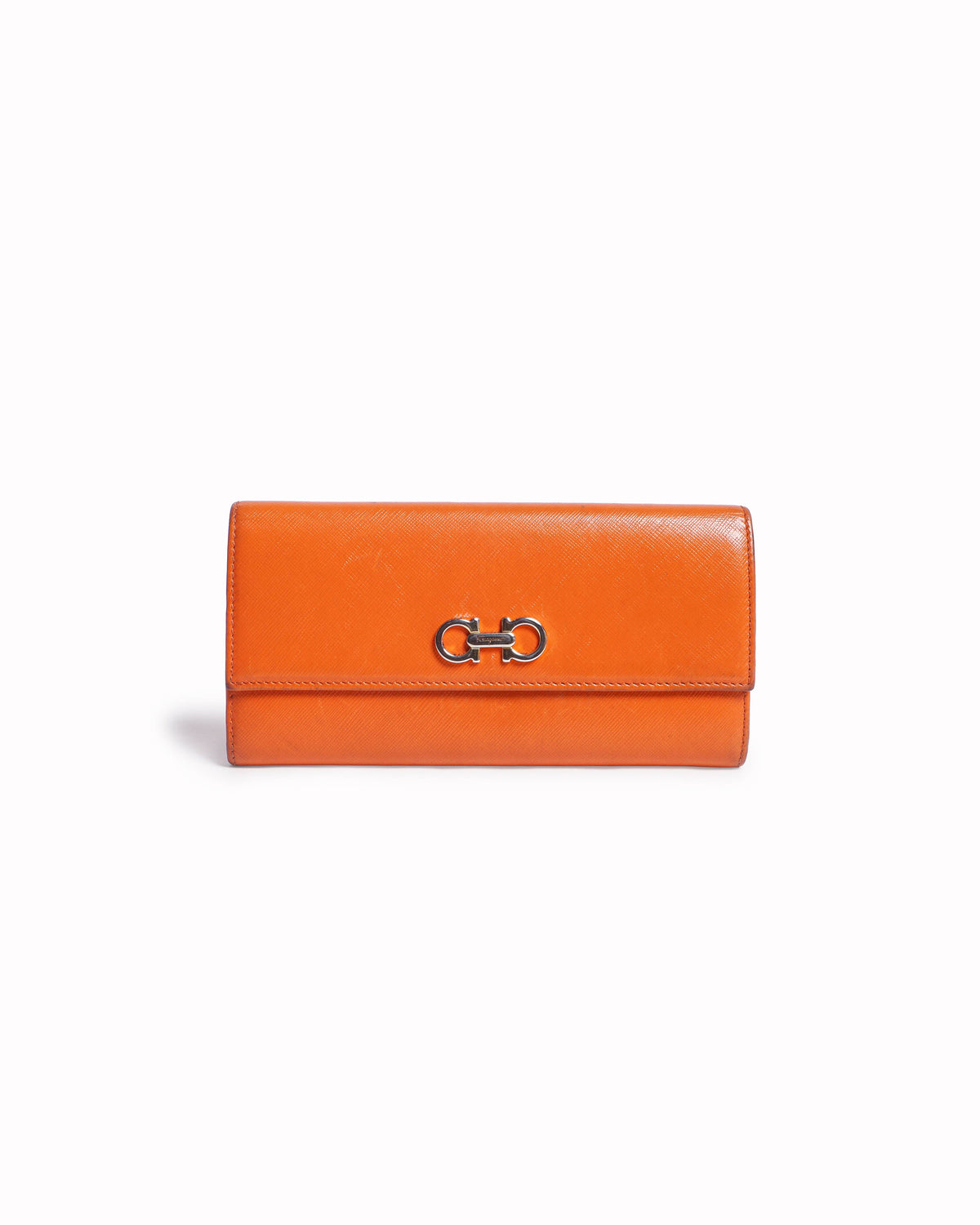 Salvatore Ferragamo Orange Saffiano Leather Gancini Wallet
