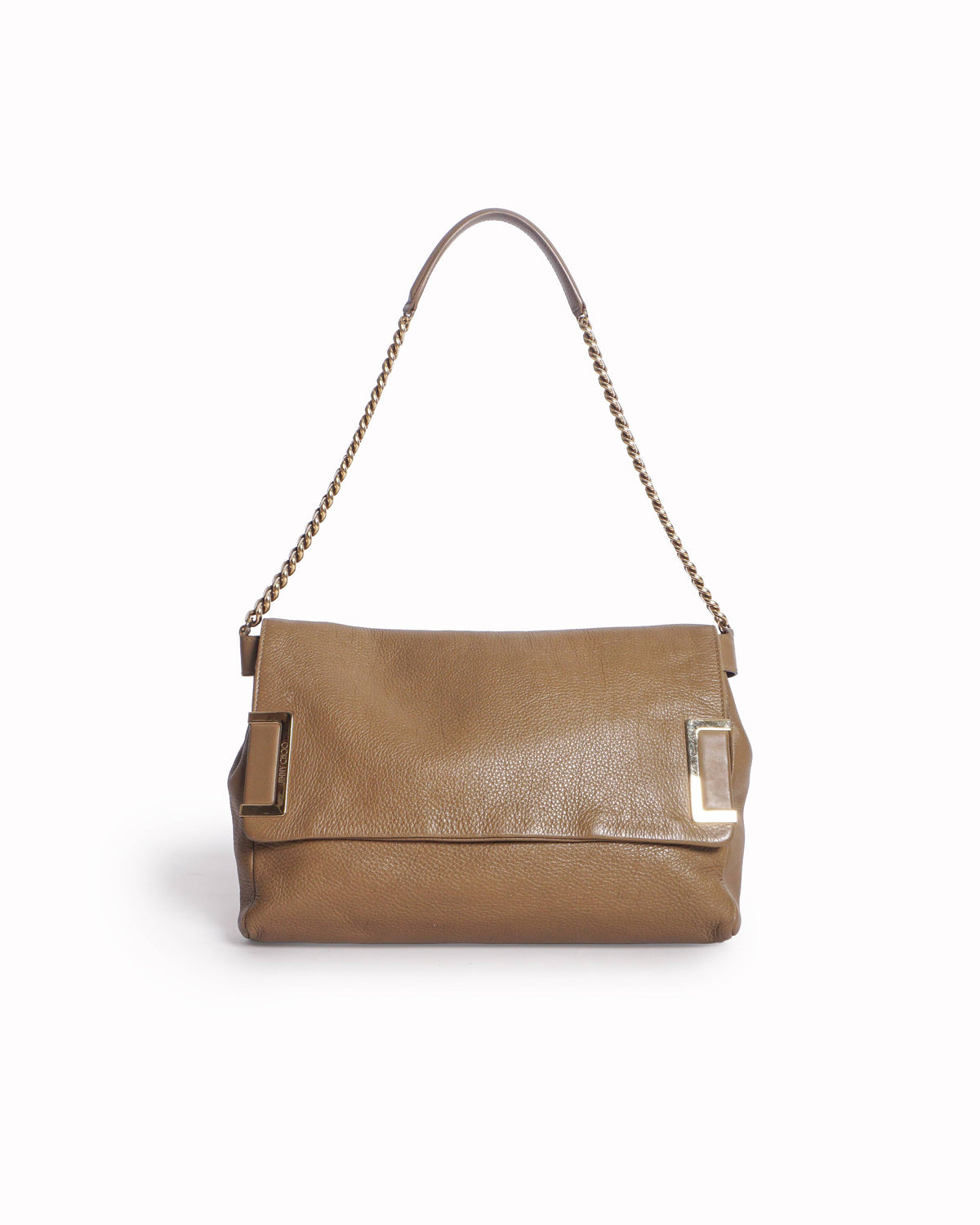 Jimmy Choo Beige Pebbled Leather Gold Logo Shoulder Bag