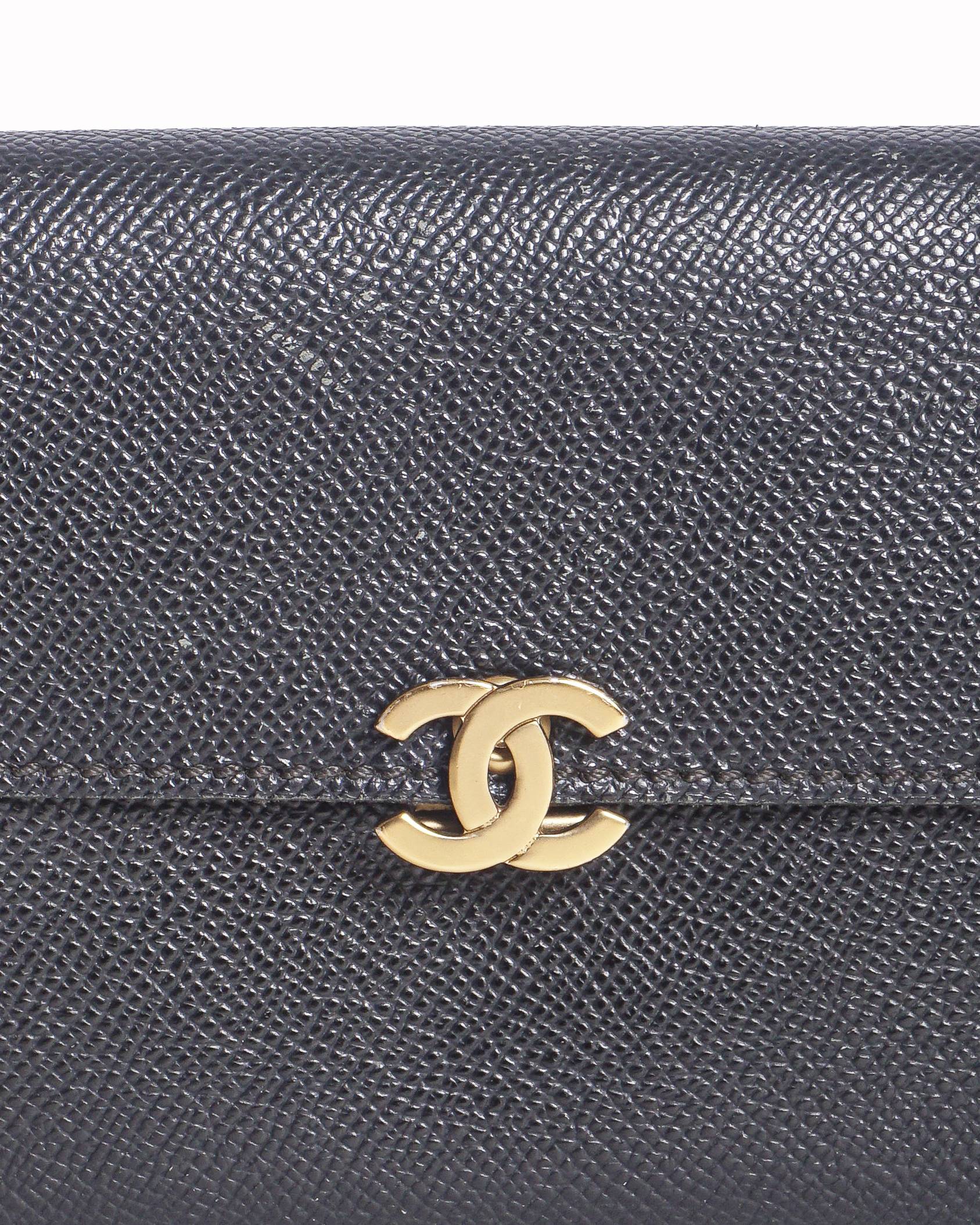 Chanel Classic Flap Long Wallet Black Caviar Leather Gold CC
