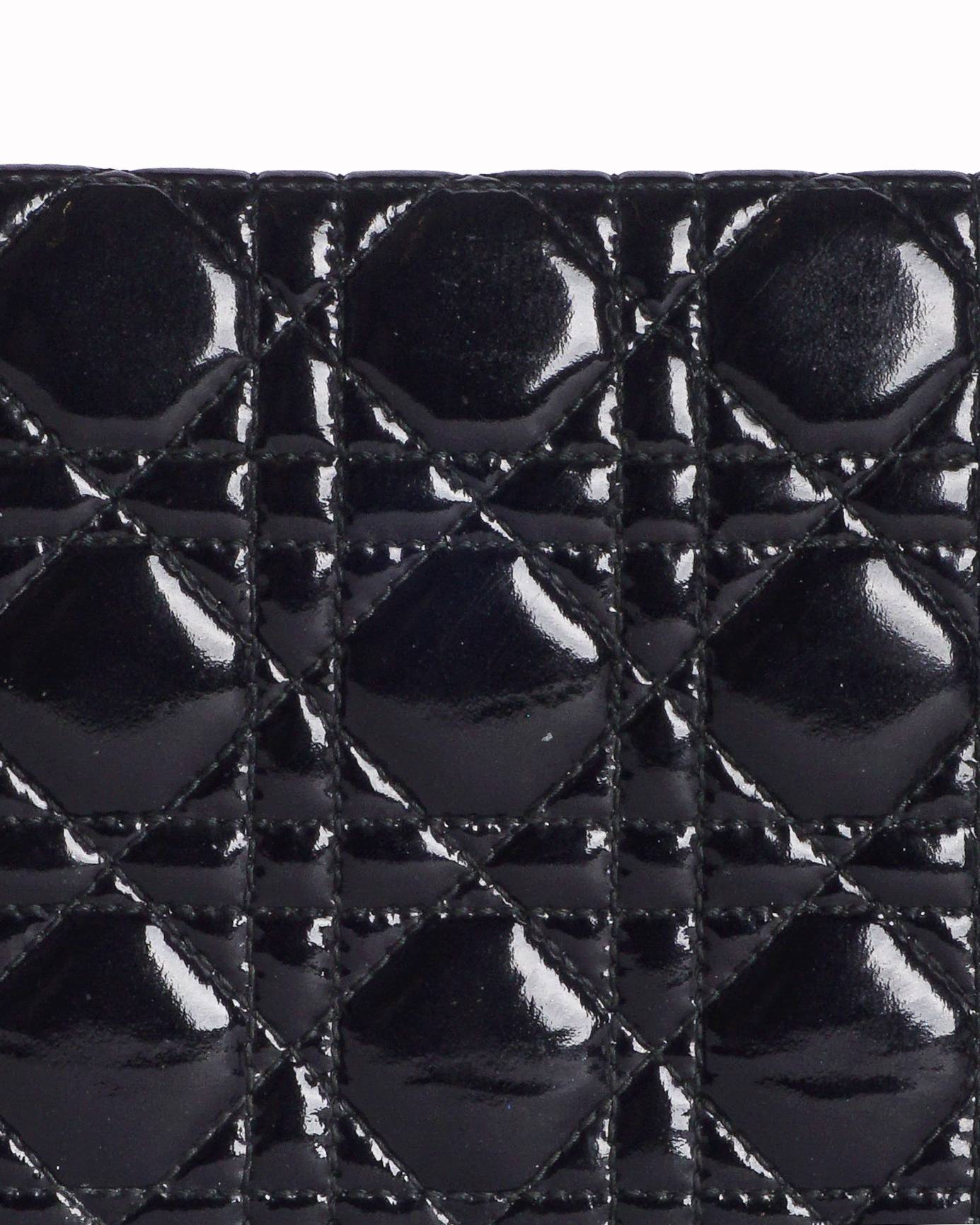 Dior Lady Cannage Black Patent Leather Long Wallet