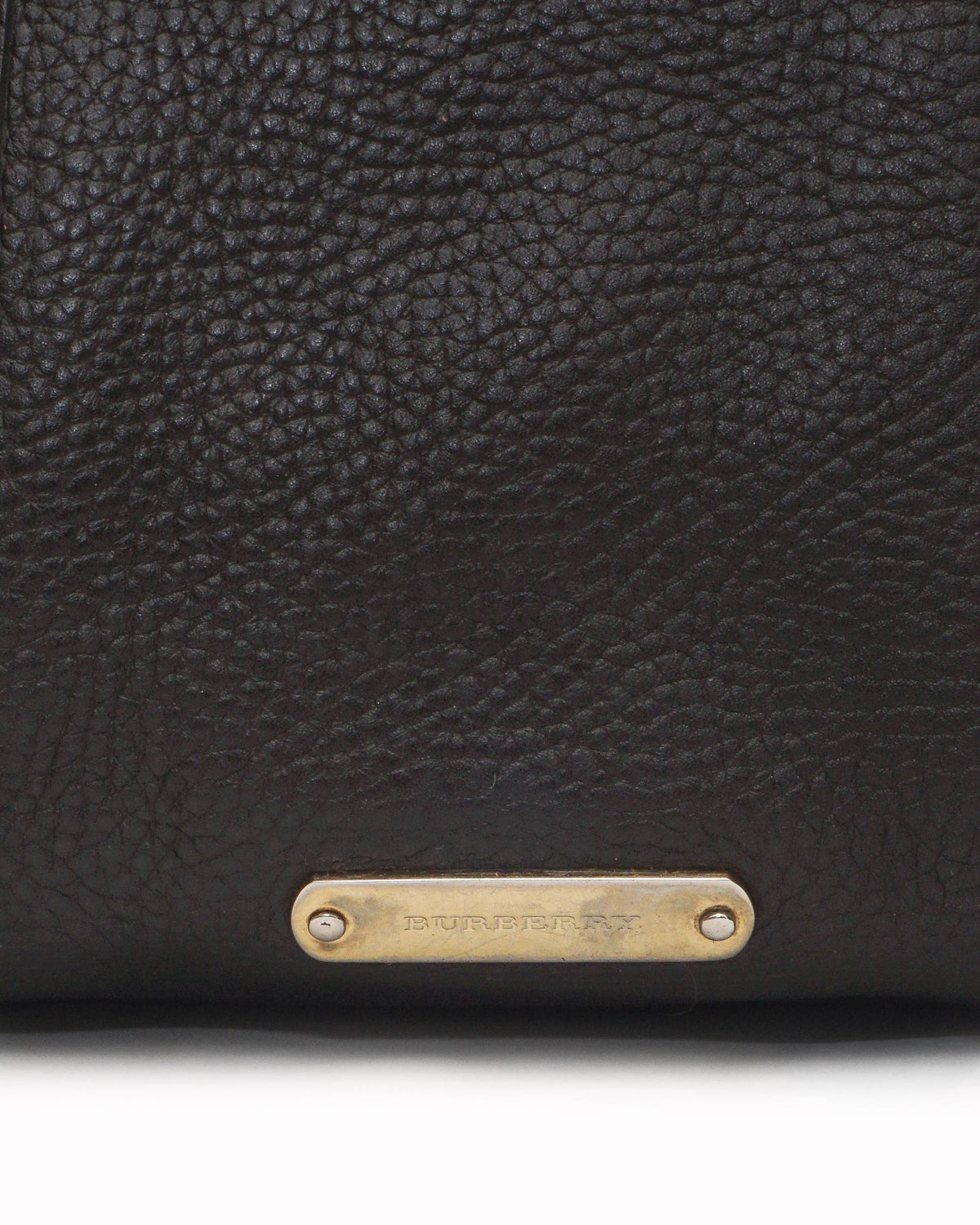Burberry Dark Brown Pebbled Leather Striped Tote Bag