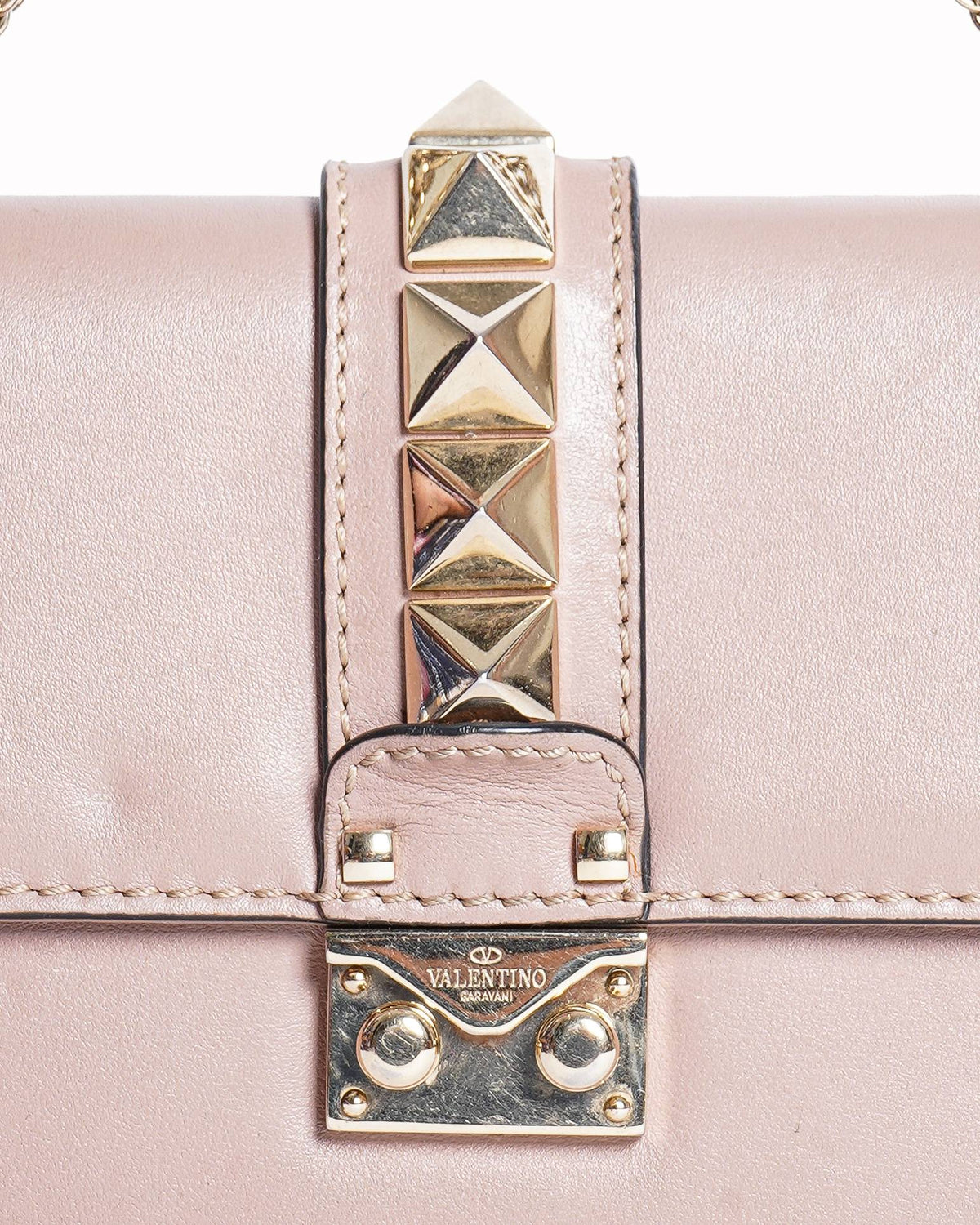 Valentino Small Rockstud Giam Lock Flap shoulder Bag In Pink