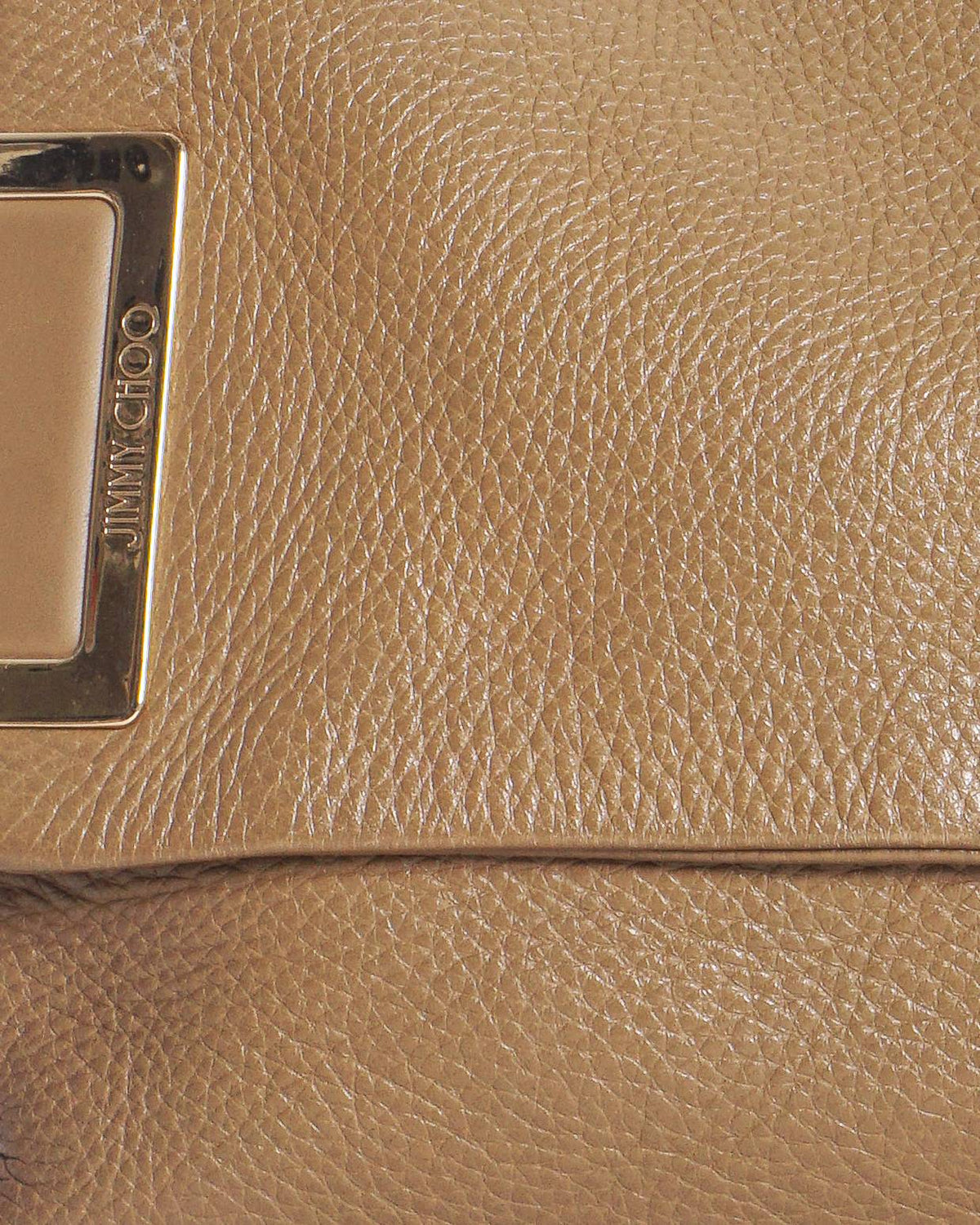 Jimmy Choo Beige Pebbled Leather Gold Logo Shoulder Bag