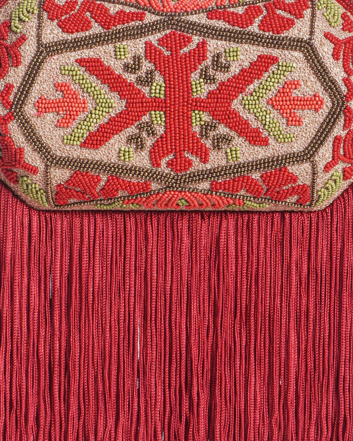 Tarun Tahiliani Red Beaded Fringe Top-Handle Clutch