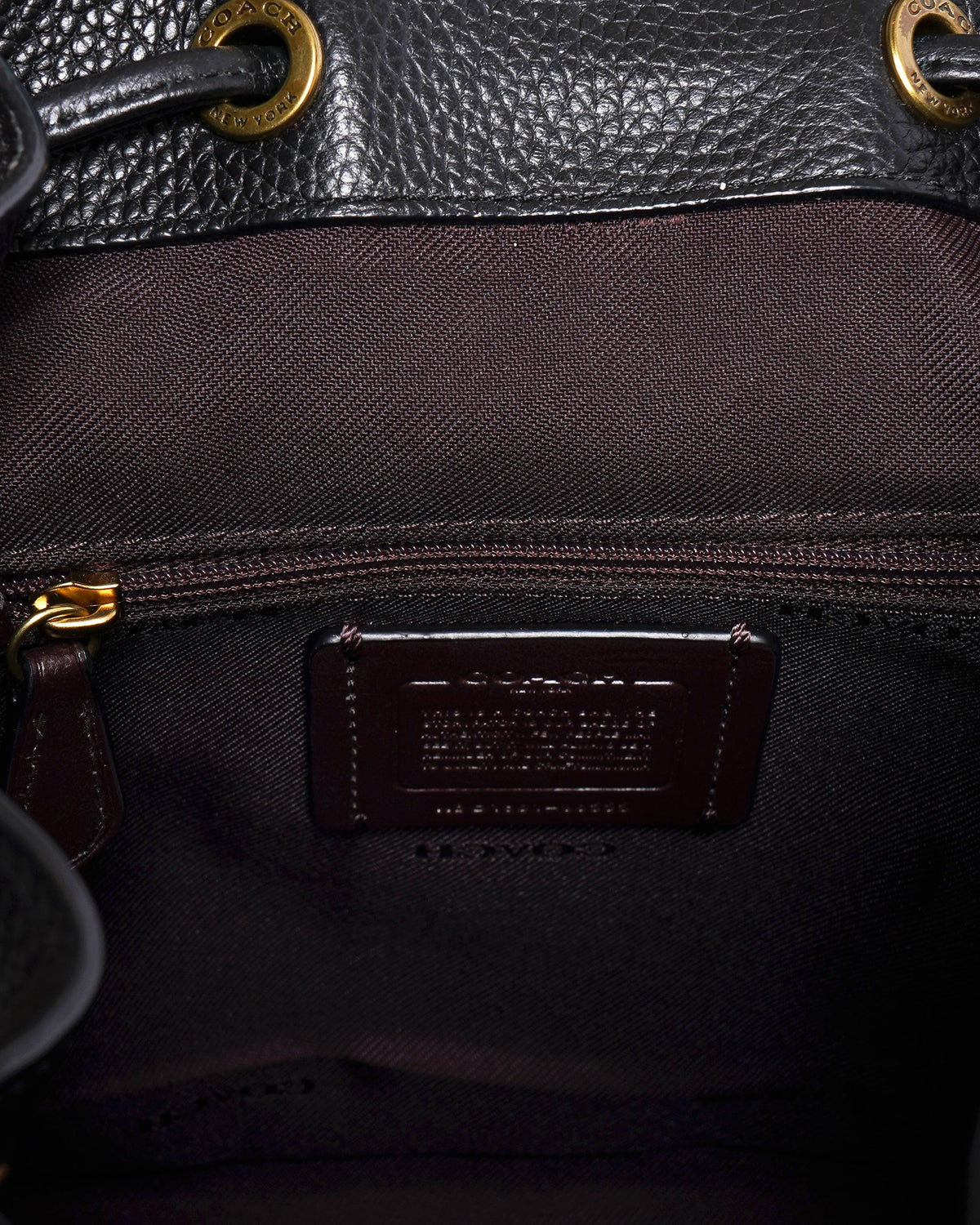 Coach Black Leather Drawstring Backpack