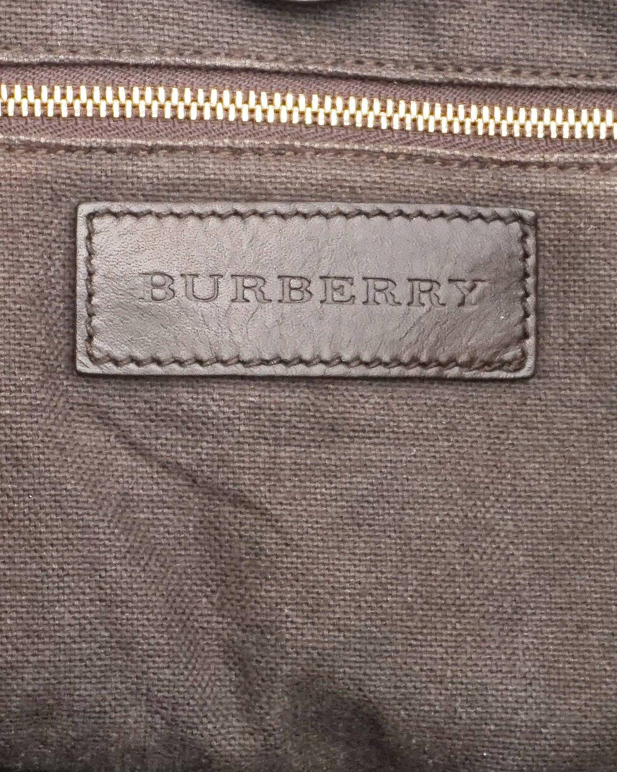 Burberry Dark Brown Pebbled Leather Striped Tote Bag