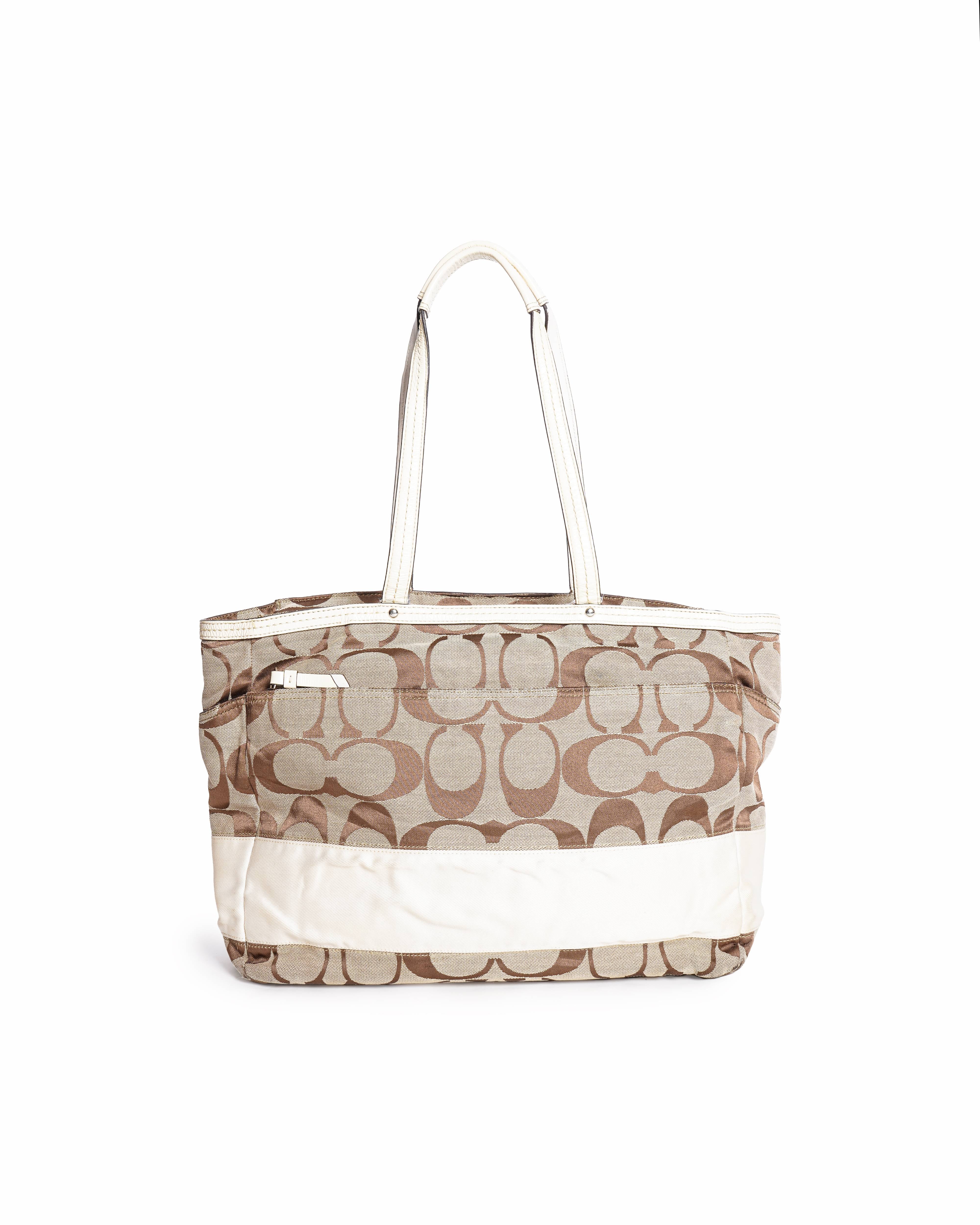 Coach Signature Khaki Canvas Cream Stripe Tote