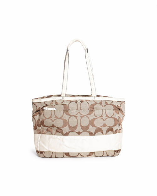 Coach Signature Khaki Canvas Cream Stripe Tote