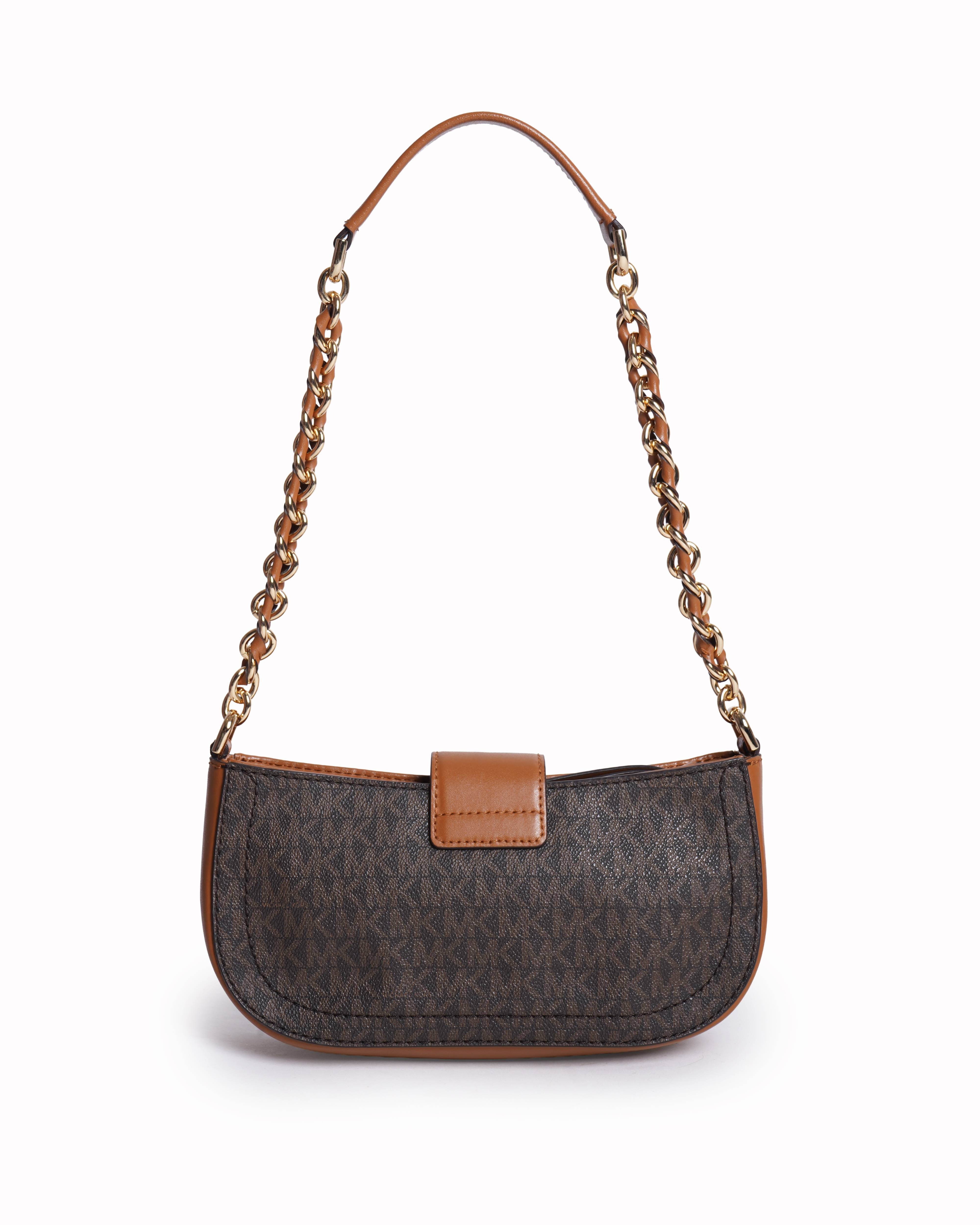 MICHAEL KORS CARMEN SMALL SHOULDER CHAIN BAG IN BROWN