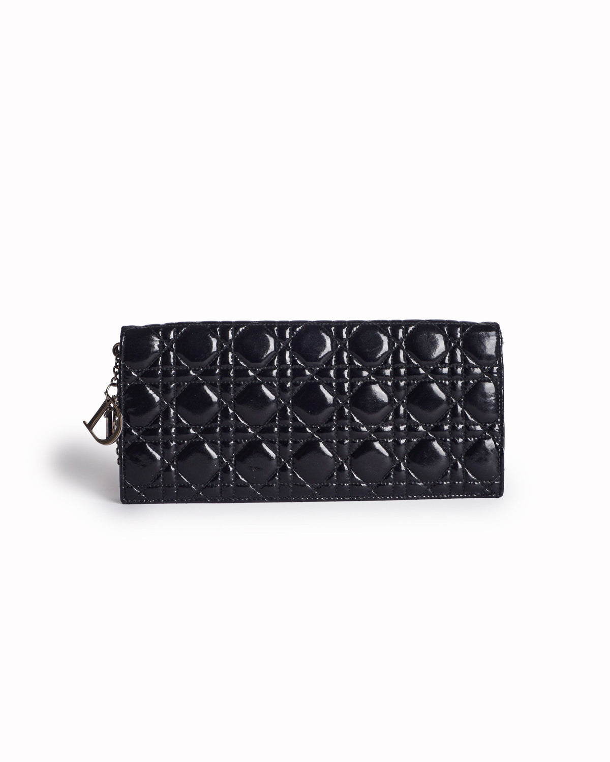Dior Lady Cannage Black Patent Leather Long Wallet