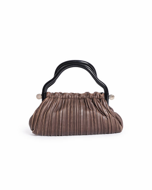 Bvlgari brown leather pleated handle bag