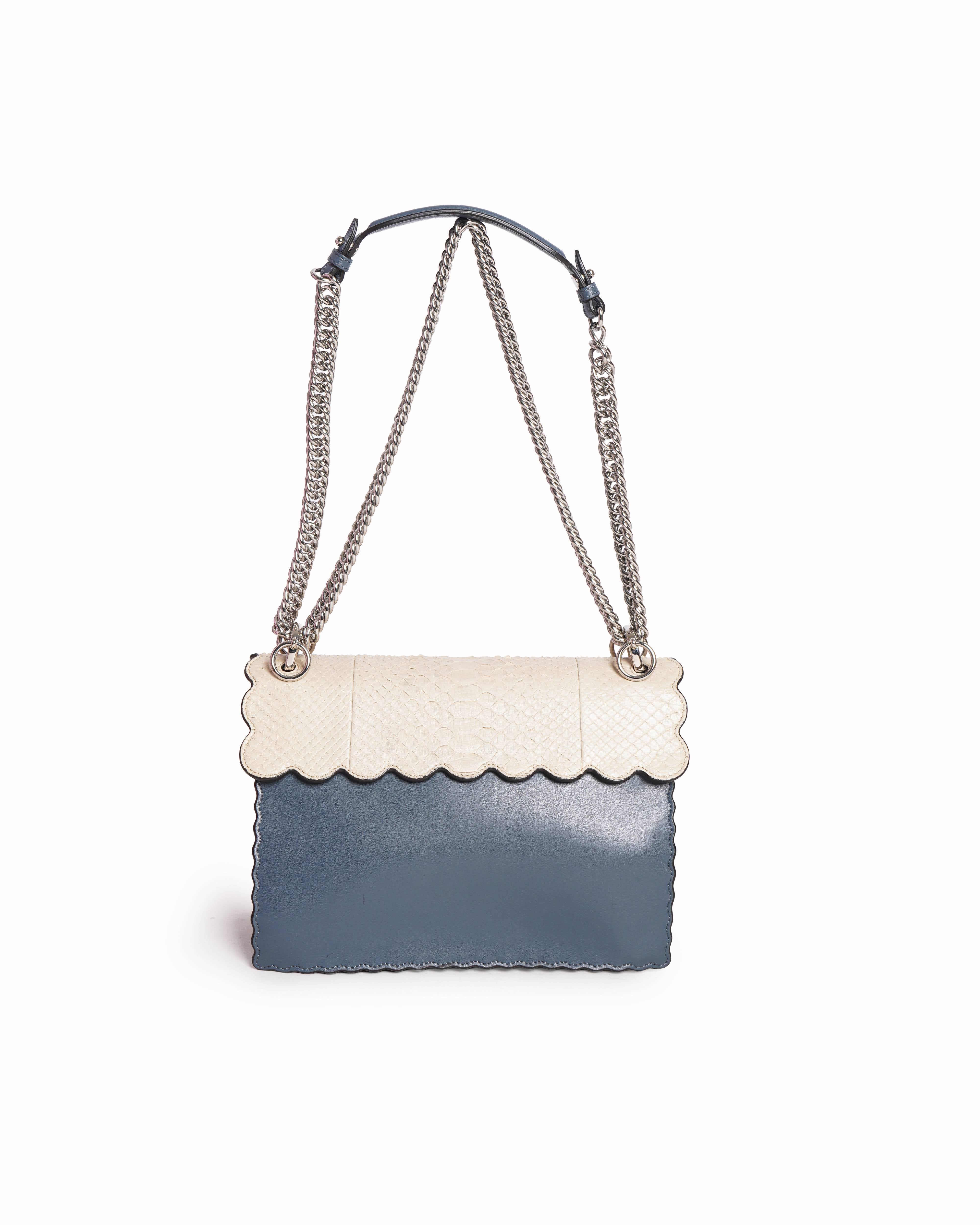 Fendi Kan I blue and beige snakeskin shoulder bag