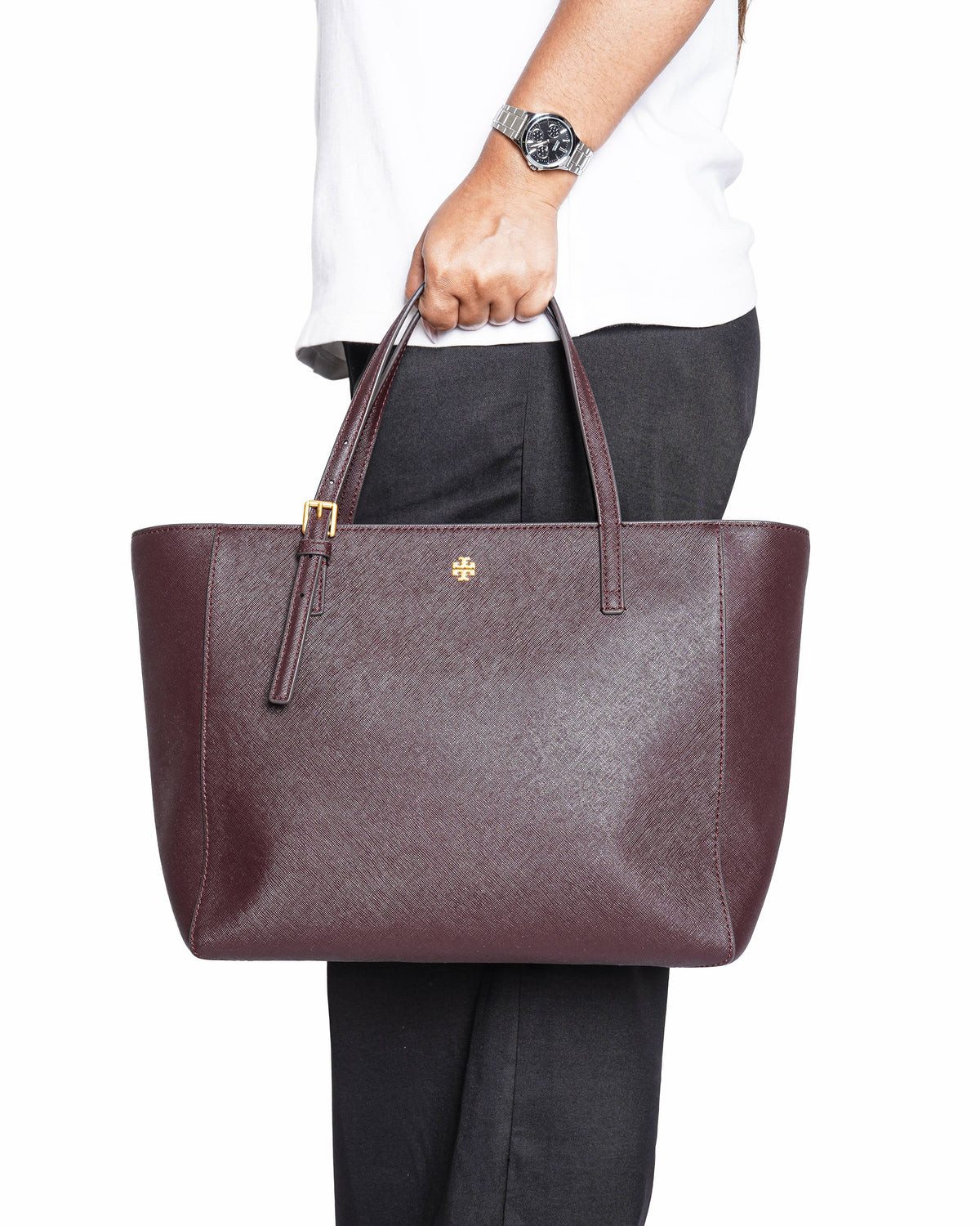 Tory Burch Burgundy Leather Emerson Tote Bag