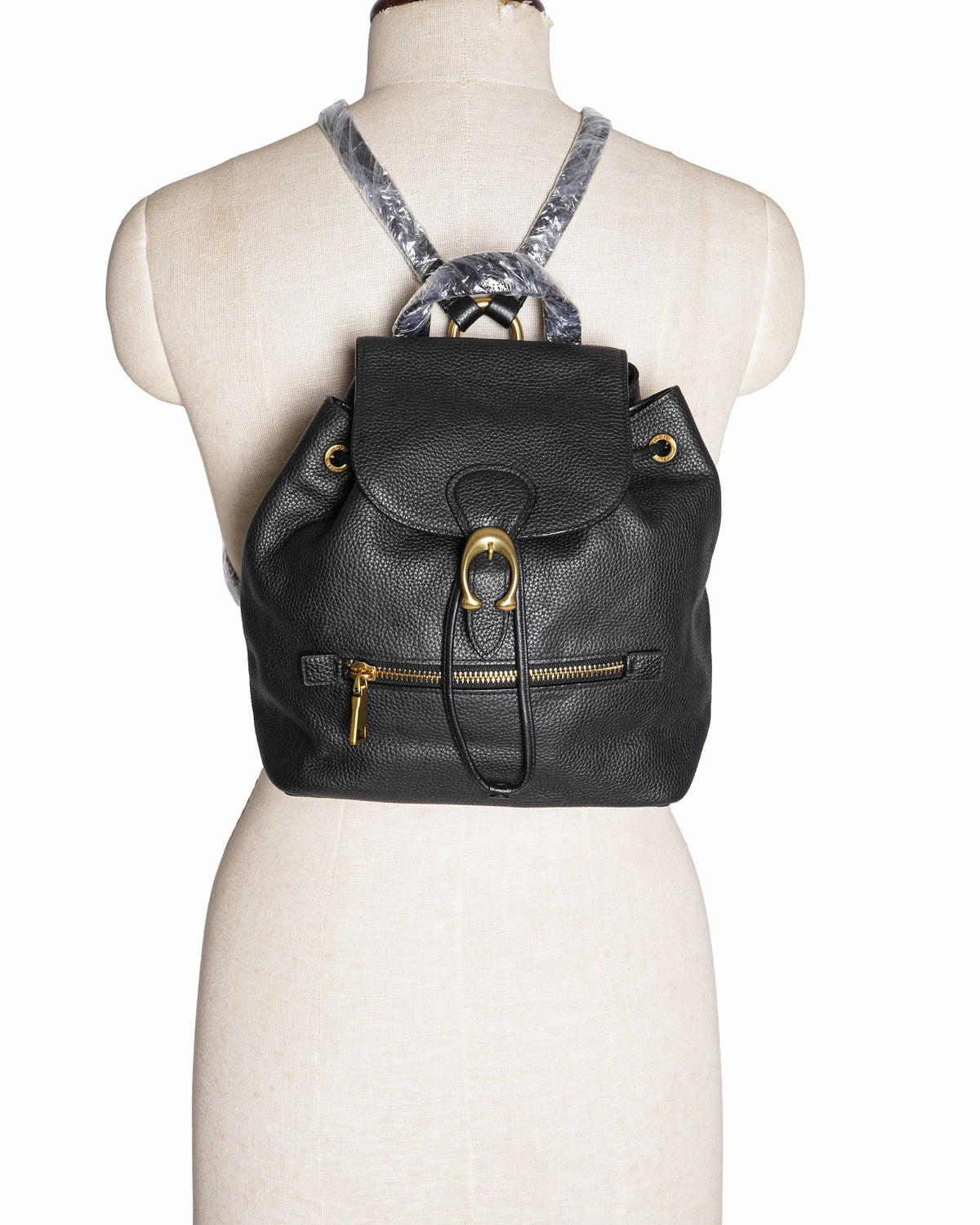 Coach Black Leather Drawstring Backpack