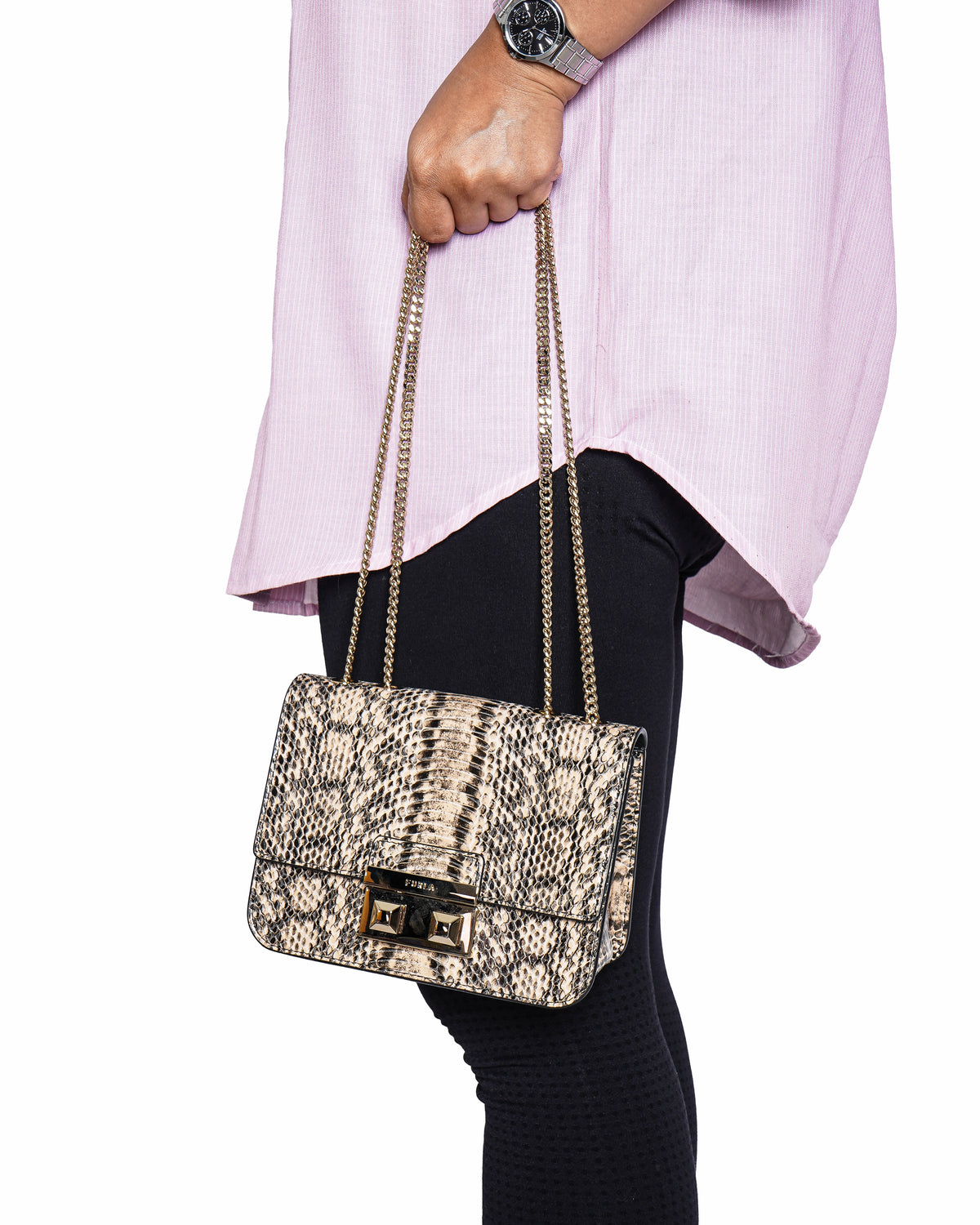 Furla Metropolis Snakeskin Embossed Leather Shoulder Bag