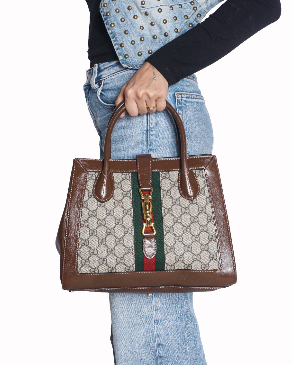 Gucci Jackie GG Supreme Canvas Web Stripe Top Handle Bag
