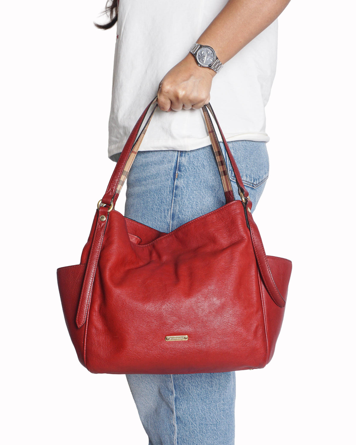 Burberry Red Leather Canterbury Tote Bag