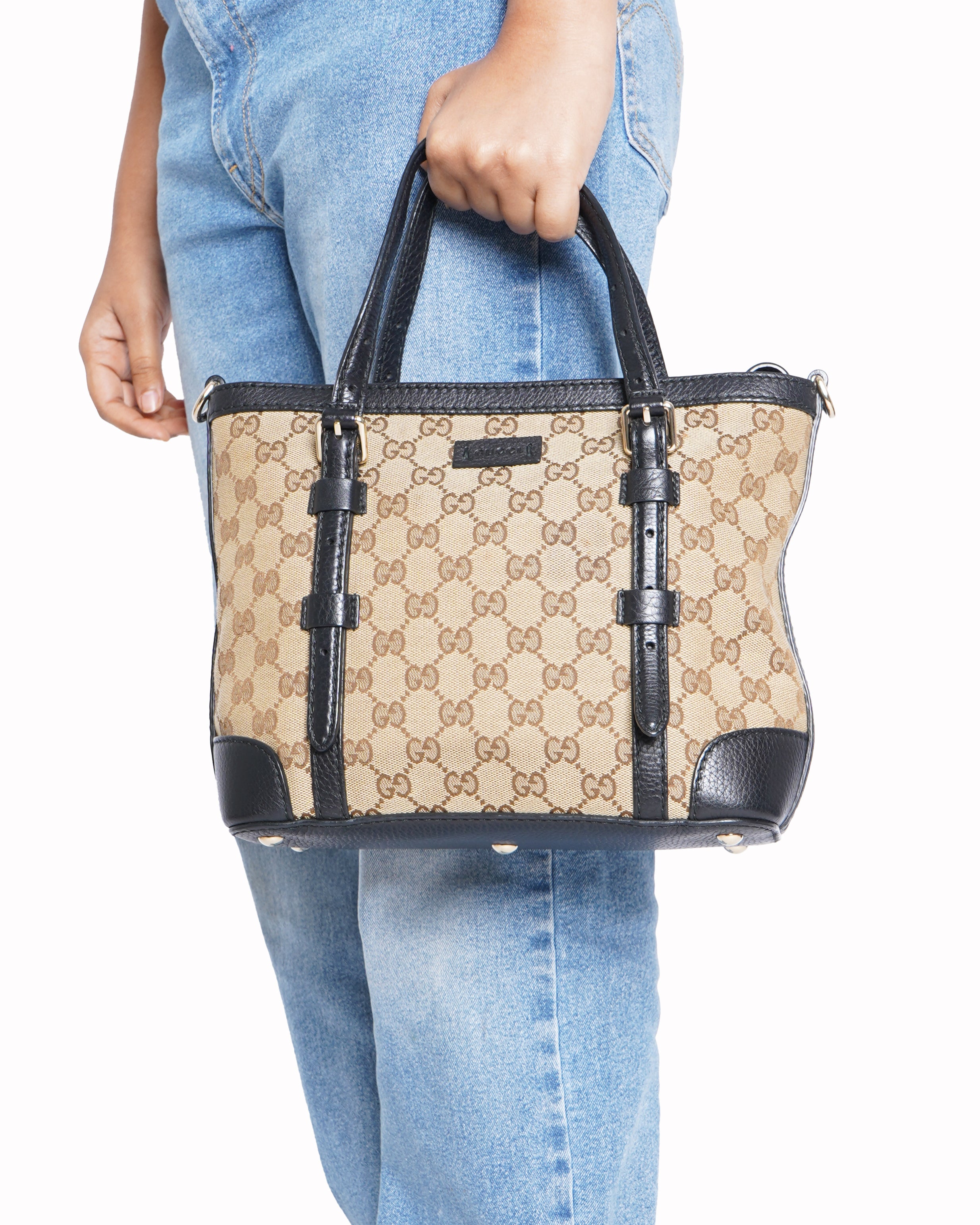Gucci beige/Black GG Canvas Classic Tote Bag