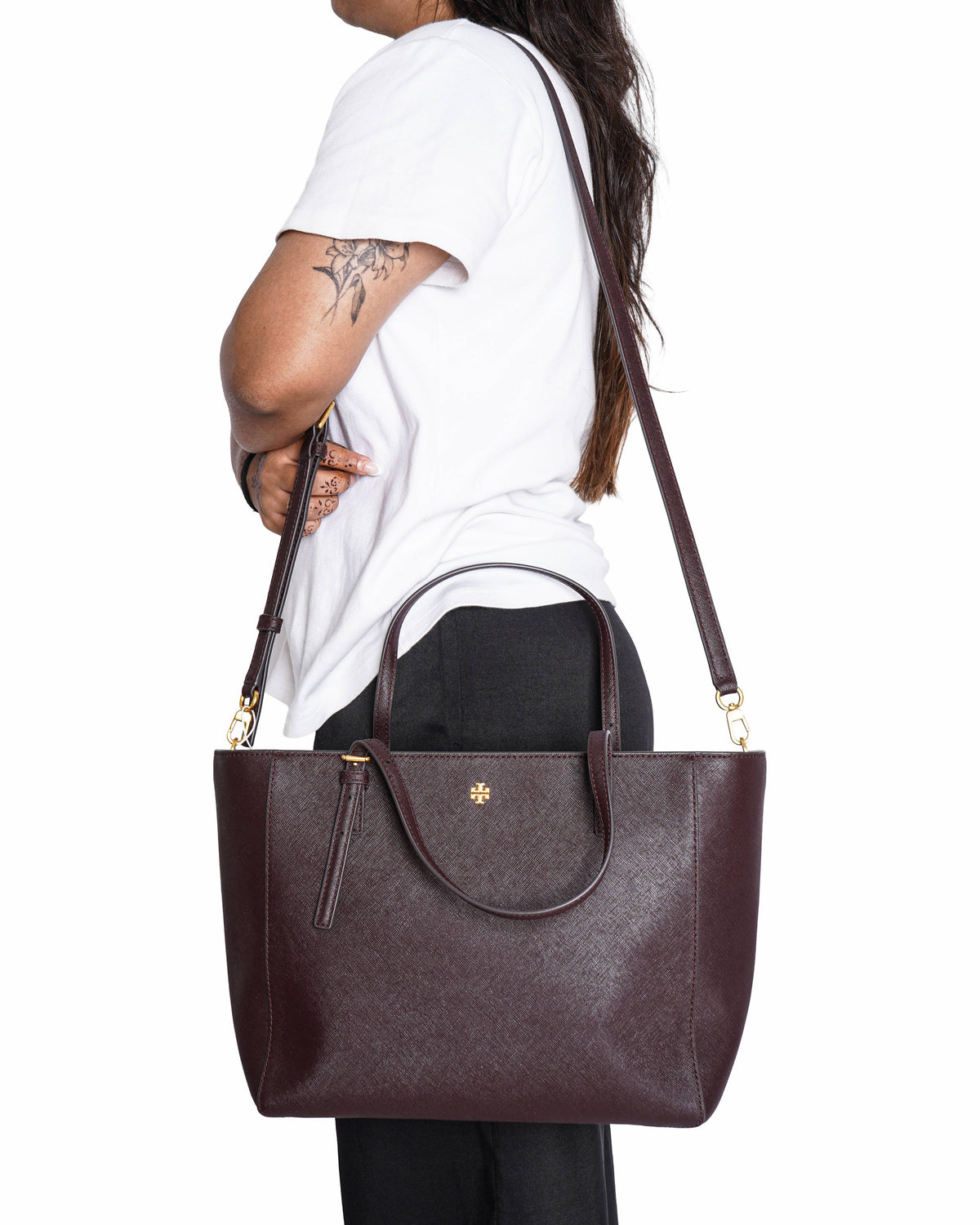 Tory Burch Burgundy Leather Emerson Tote Bag