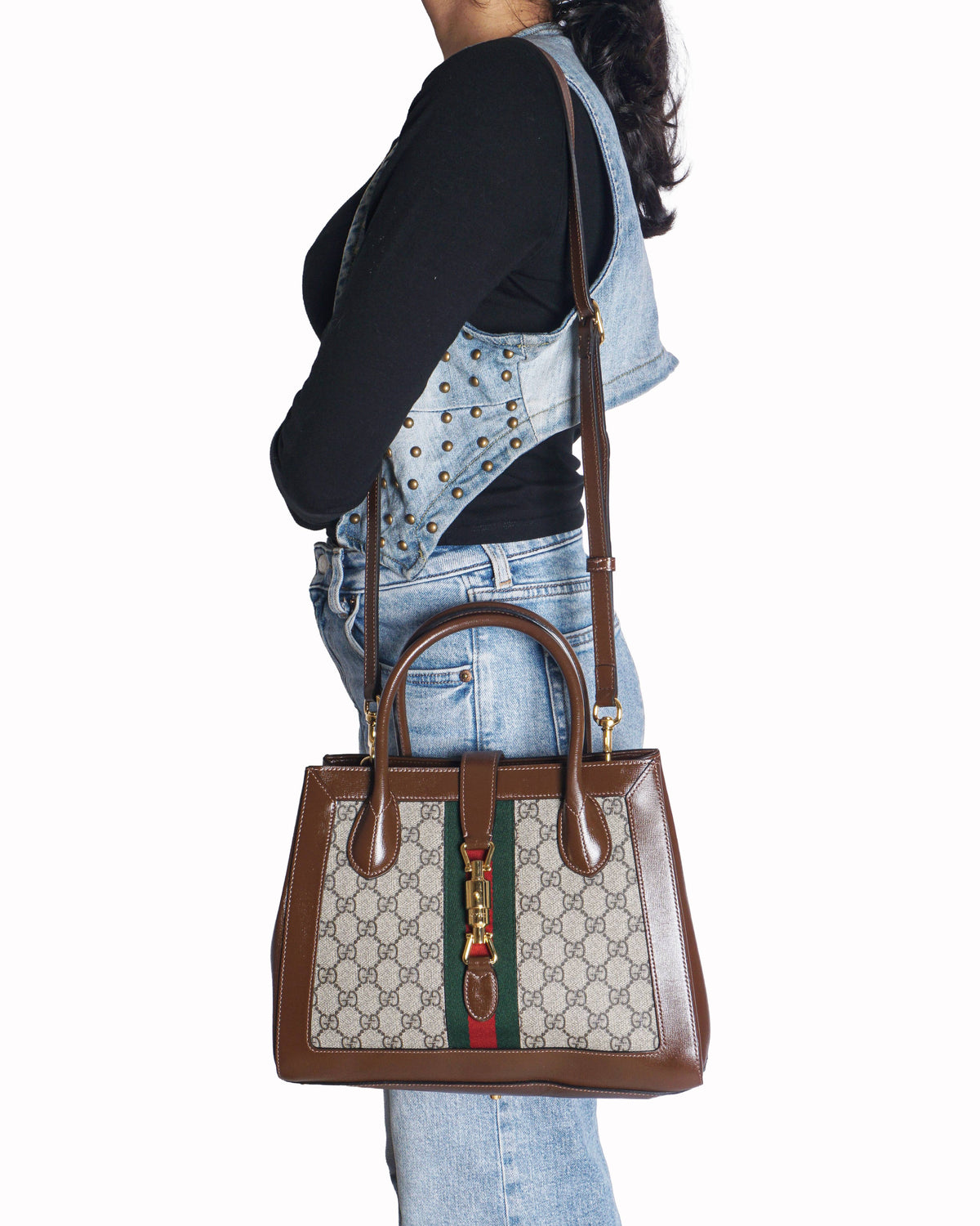 Gucci Jackie GG Supreme Canvas Web Stripe Top Handle Bag