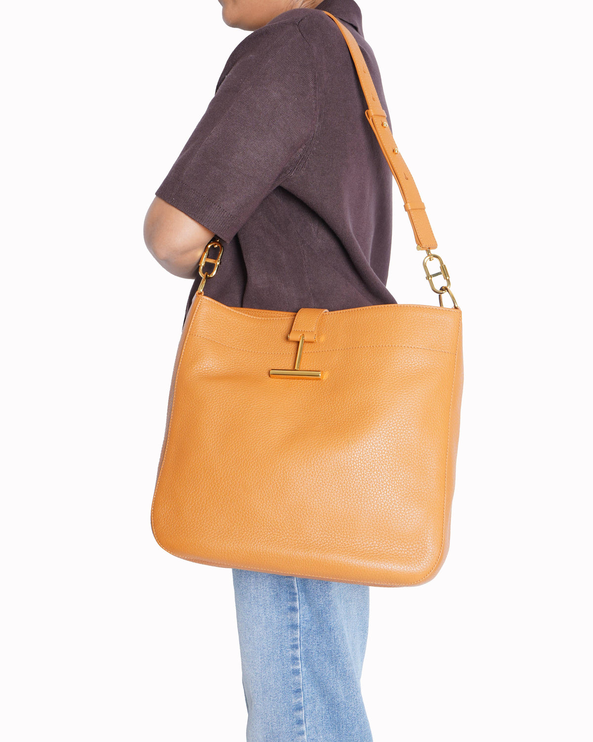 Tom Ford Tara Hobo Leather Bag Brown