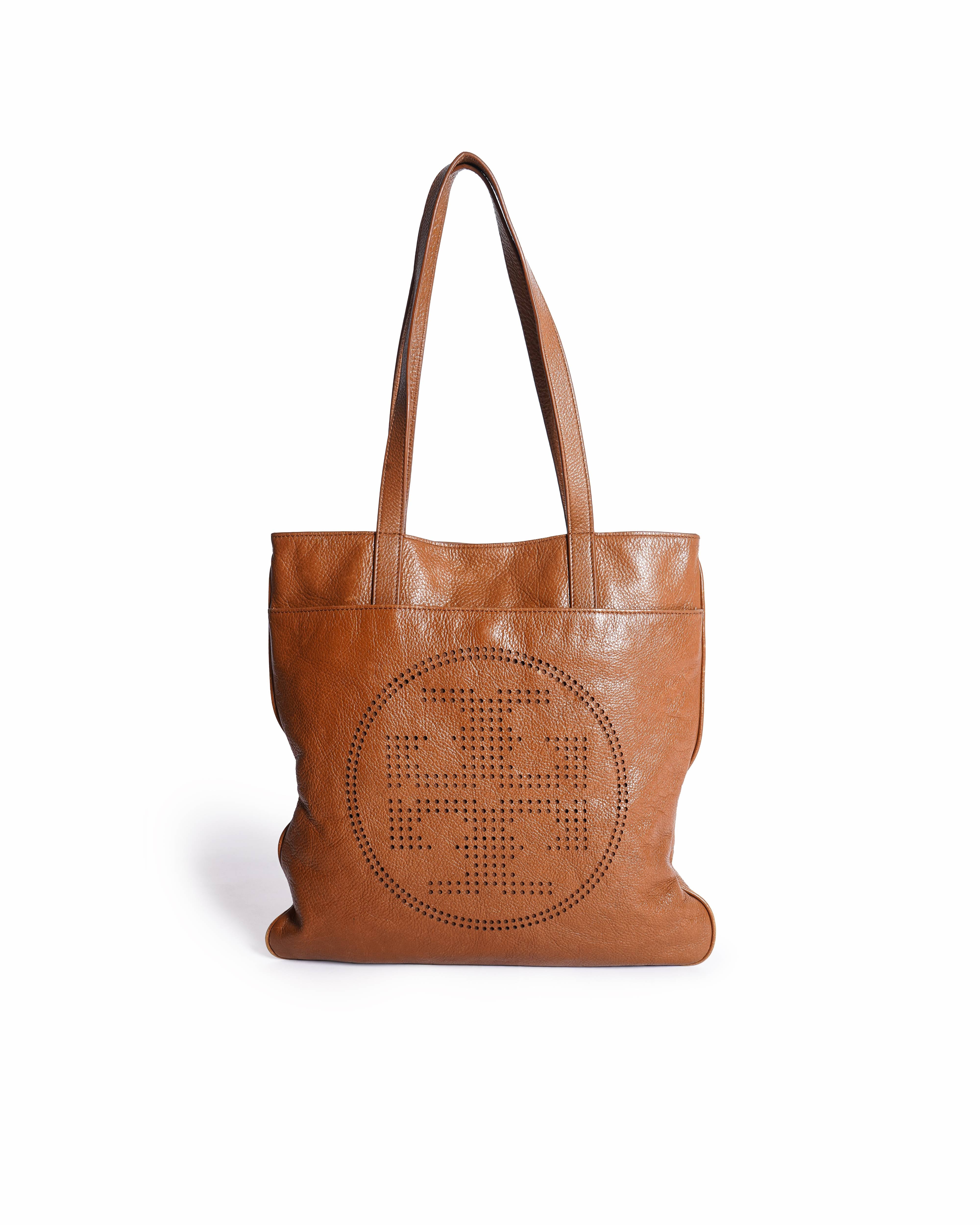 Tory Burch Perforated Logo Classic Tote In Brown