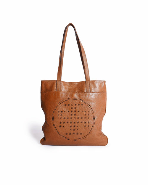 Tory Burch Perforated Logo Classic Tote In Brown